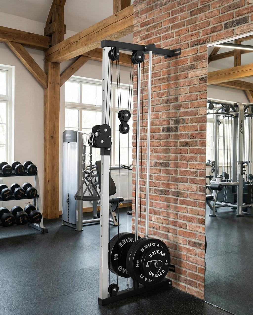 Wall Mount Cable Station, 18 Position Height Adjustable LAT Pulldown Machine with Dual Pulley System, Cable Crossover Machine for Home Gym