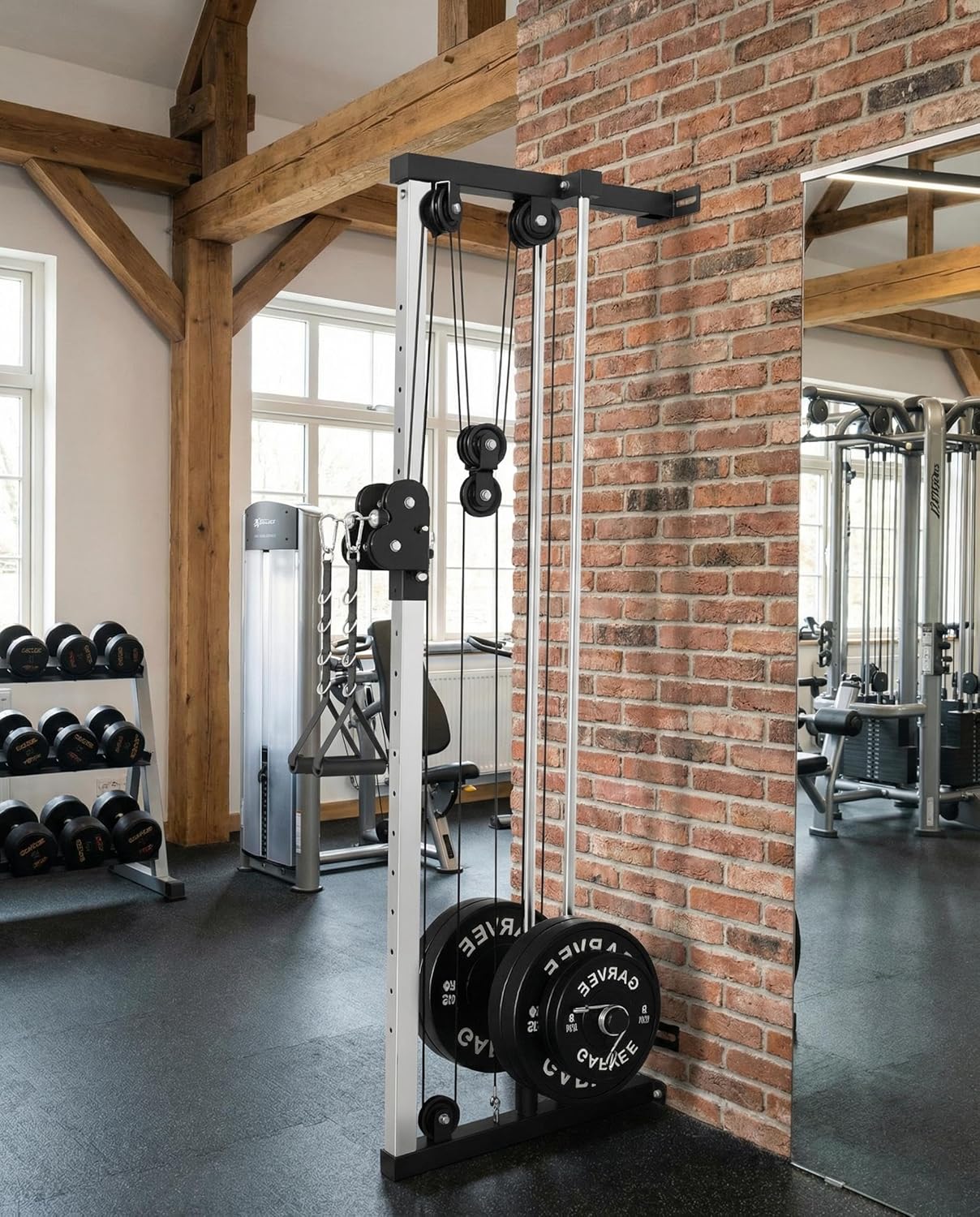 Wall Mount Cable Station, 18 Position Height Adjustable LAT Pulldown Machine with Dual Pulley System, Cable Crossover Machine for Home Gym