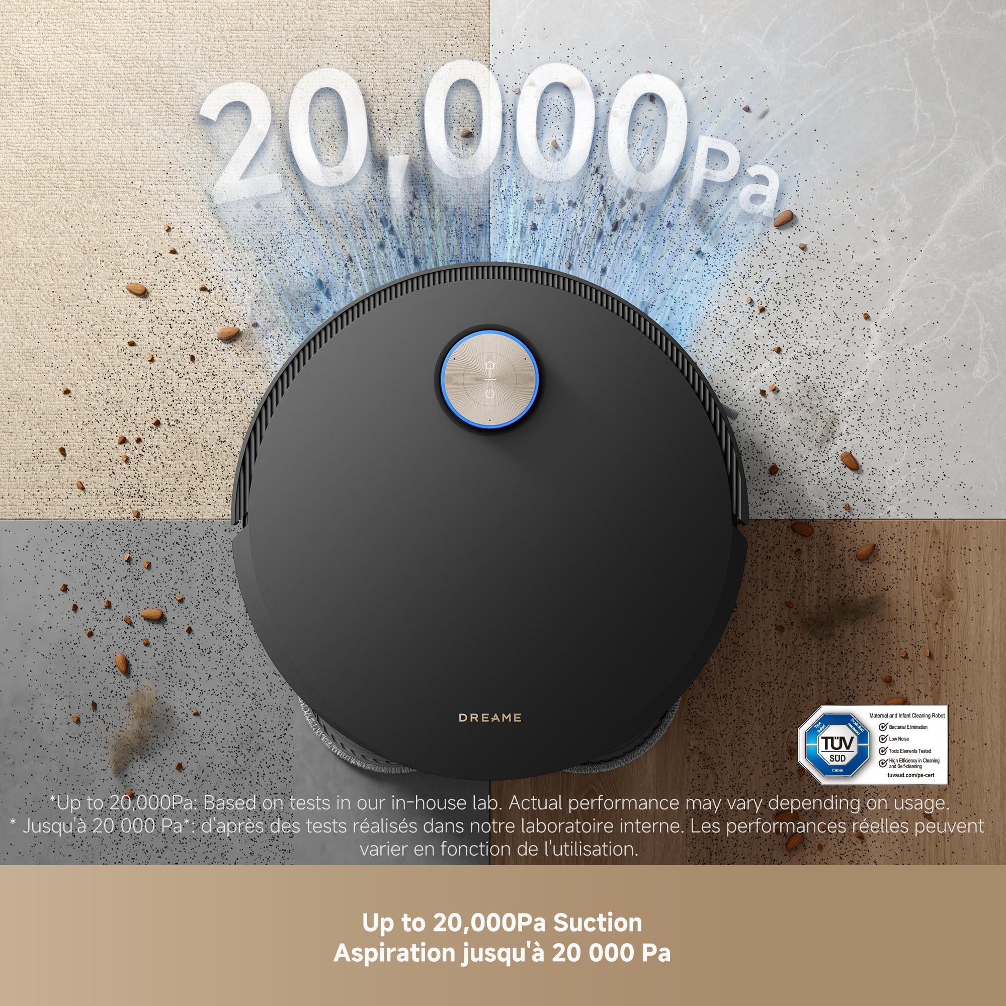 DREAME Aqua10 Roller AE Robot Vacuum, Roller Mop Fresh Water Mopping, Carpet-Safe Roller Guard, Auto-Empty, 30,000Pa Suction, 212℉ Hot Water Mop Washing, Hot Air Drying, 100% Detangling, Voice Control
