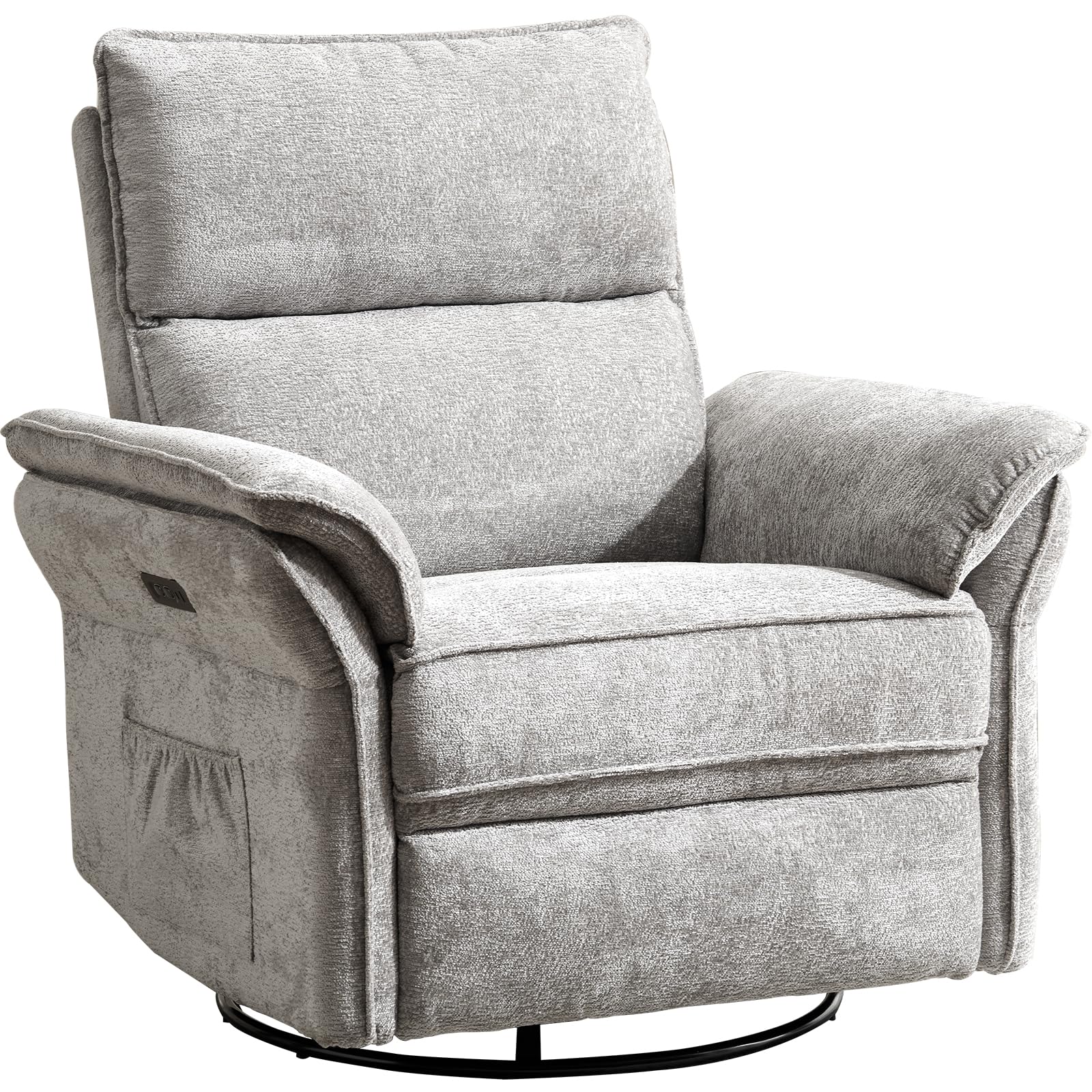 Oversized Rocking Chair Nursery with Massage and Heat, Glider Recliner Nursery Chair with Adjustable Headrest, Power Swivel Rocker Recliner Chair with USB Port, Dark Grey