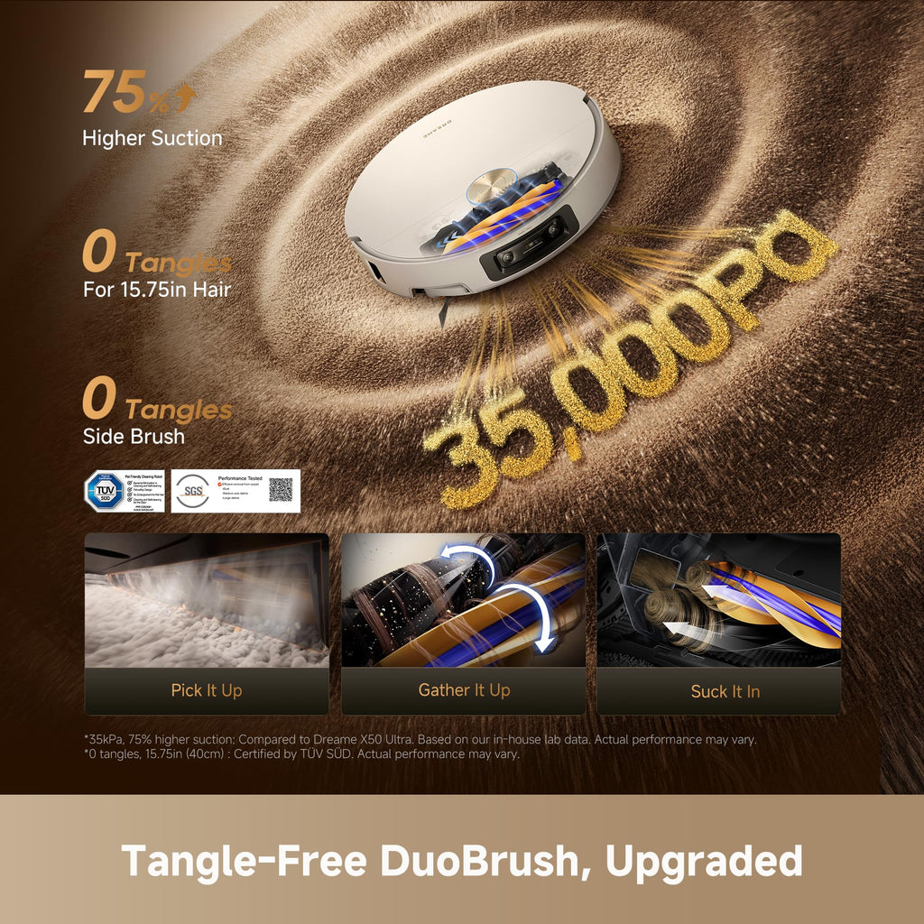 DREAME X60 Max Ultra Complete Robot Vacuum and Mop, Ultra-Thin Design, 35,000Pa Suction, Self Emptying&Refilling, Mop Self-Cleaning, 280+ Obstacle Avoidance, White