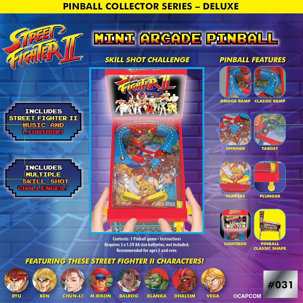Street Fighter II: Mini Arcade Pinball - Collector Series, Lights & Sounds, Classic Tabletop Game, Skill Shot Challenges, Licensed Toy, Adults-Kids 3+