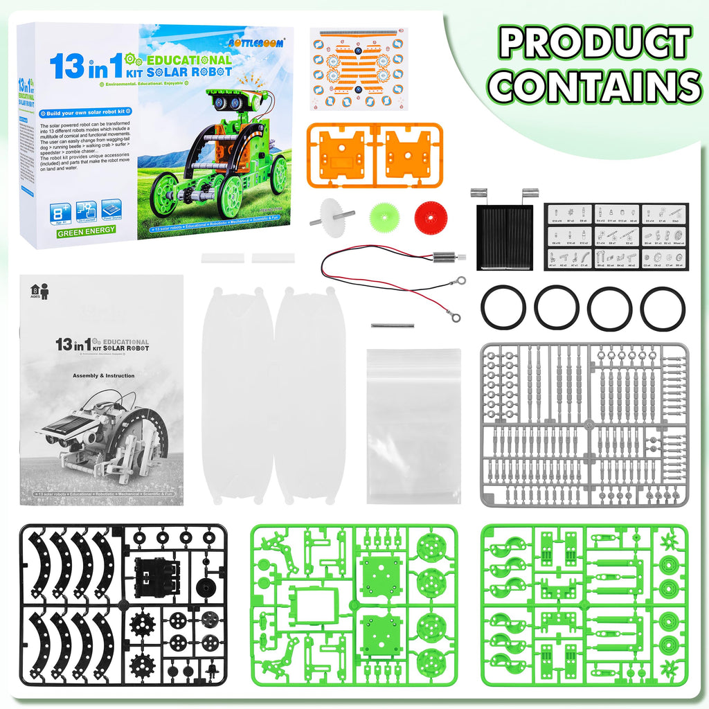 Bottleboom STEM 13-in-1 Education Solar Power Robots Toys for Boys Age 8-12, Educational Toy Science Kits for Kids Experiment Robotics Set Birthday Gifts for 8 9 10 11 12 Years Old
