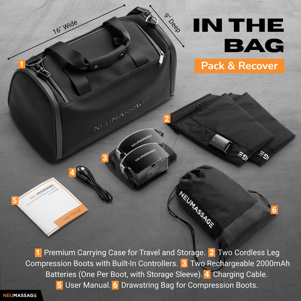 Professional Leg Compression Massager Recovery System | Cordless Rechargeable Air Recovery Boots with Sequential Compression | Fast Recovery & Improved Circulation [Large, Black]