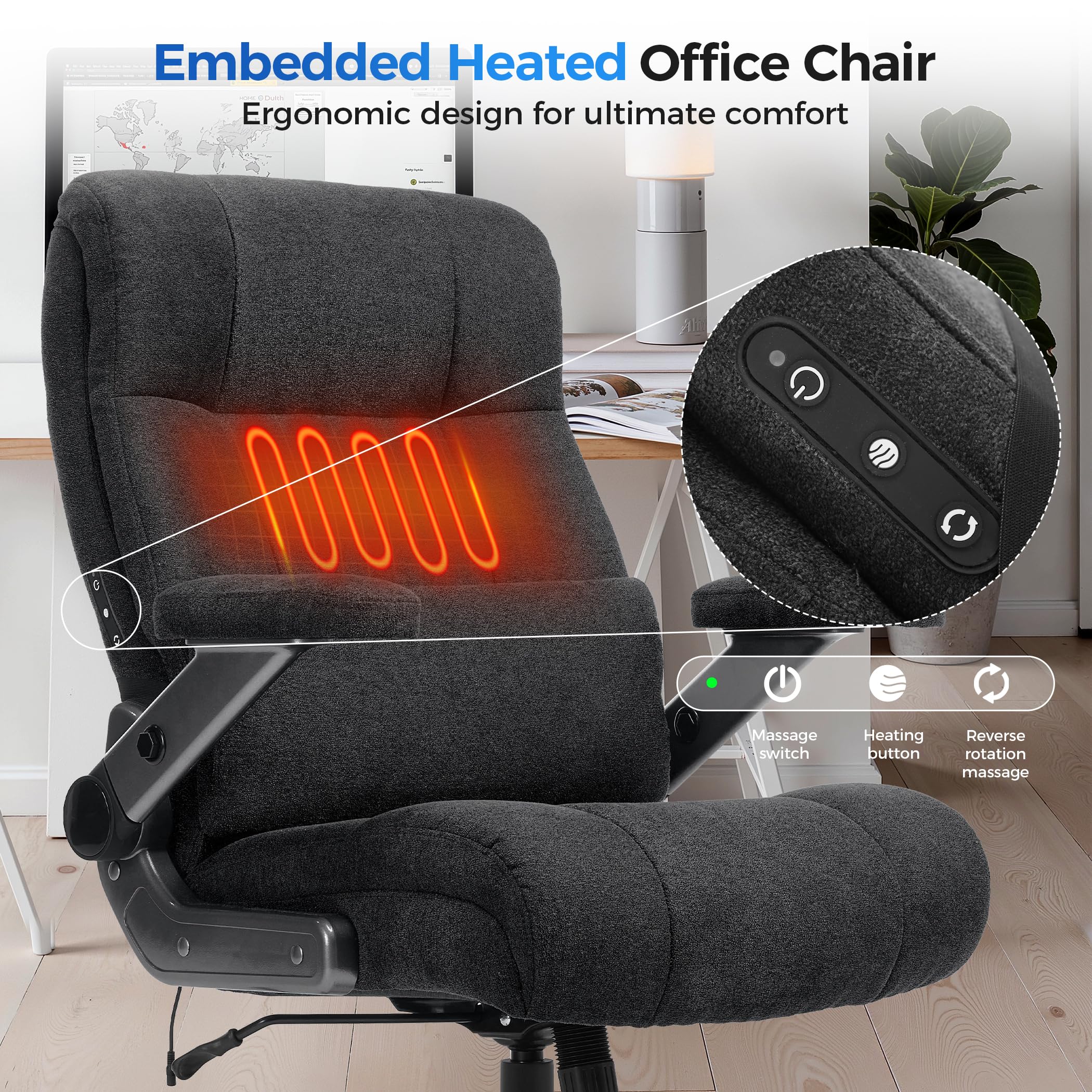 500lbs 3D Kneading Massage Office Chair with FootRest, Big and Tall Ergonomic Reclining Computer Gaming Chair, Padded Linkage Armrests, Heavy Duty Metal Base Executive Office Chair