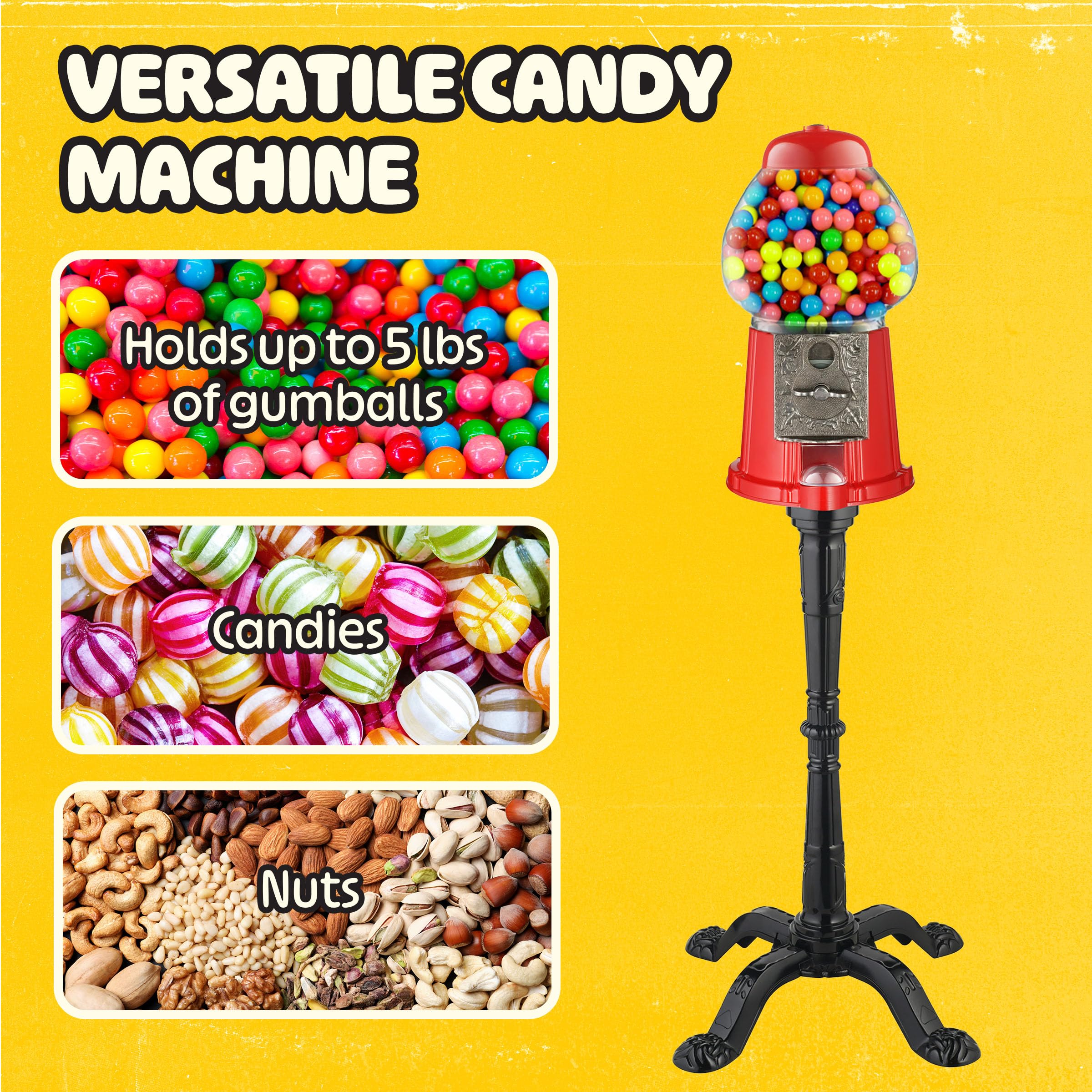 15” Gumball Machine with Stand and Coin Bank - Bubble Gum Machine Candy Dispenser with Glass Globe and Metal Base - Vintage Style Gum Ball Vending Dispenser by Great Northern Popcorn (Pink)