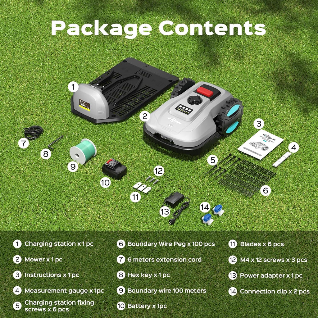 2026 New Robot Lawn Mower with App Control – Features Adjustable Cutting Height, Auto-Charging, Obstacle Detection and Brushless Motor for Lawns Up to 1/8 Acre, Gray