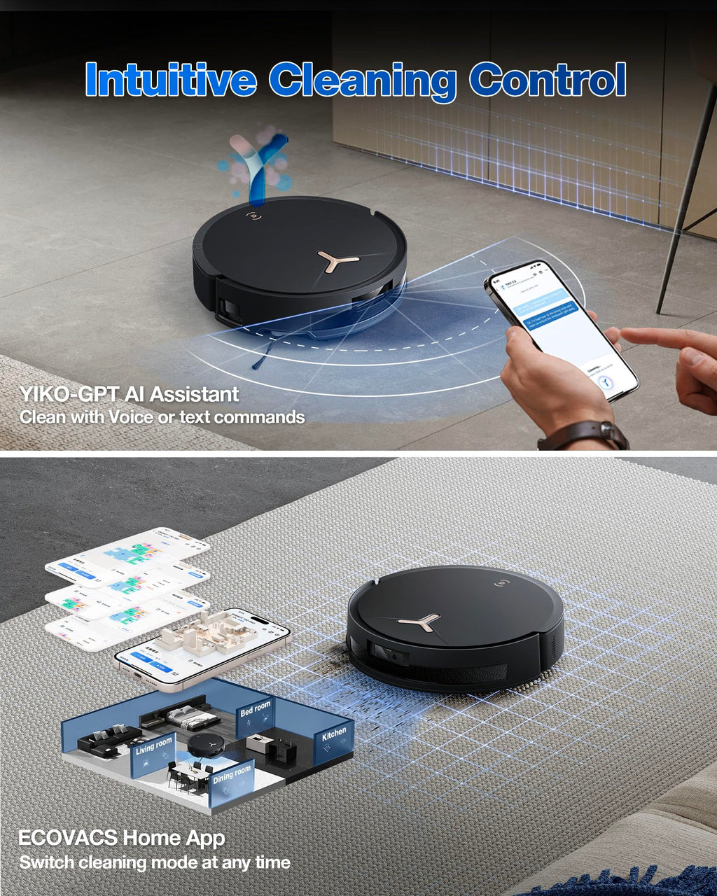 ECOVACS DEEBOT T30S AI Care Robot Vacuum and Mop, 11000Pa, TruEdge Adaptive Edge Mopping, ZeroTangle, AI Instant Re-mop, Hot Water Mop Washing, Self-Emptying & Refilling, Obstacle Avoidance