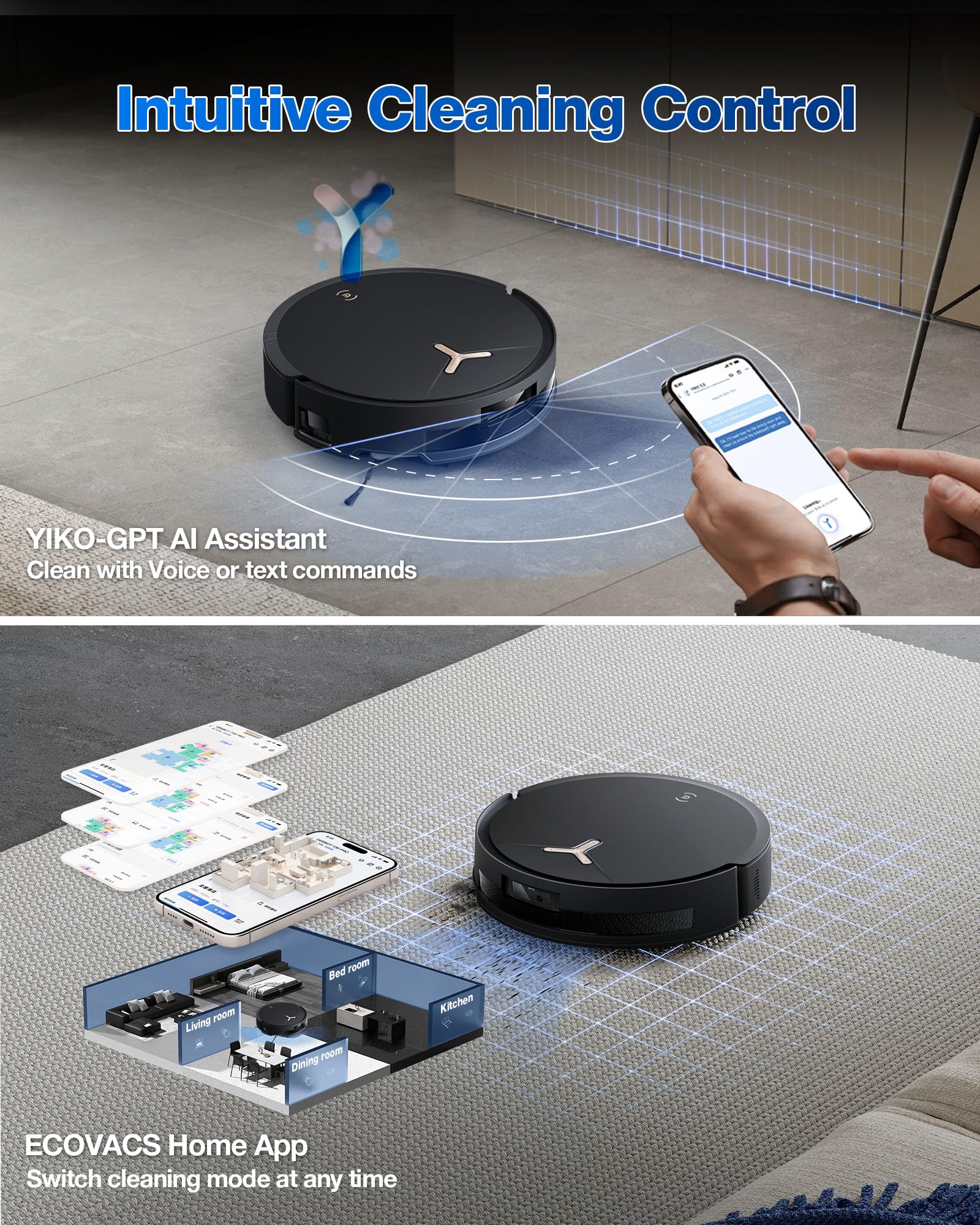 ECOVACS DEEBOT T30S AI Care Robot Vacuum and Mop, 11000Pa, TruEdge Adaptive Edge Mopping, ZeroTangle, AI Instant Re-mop, Hot Water Mop Washing, Self-Emptying & Refilling, Obstacle Avoidance