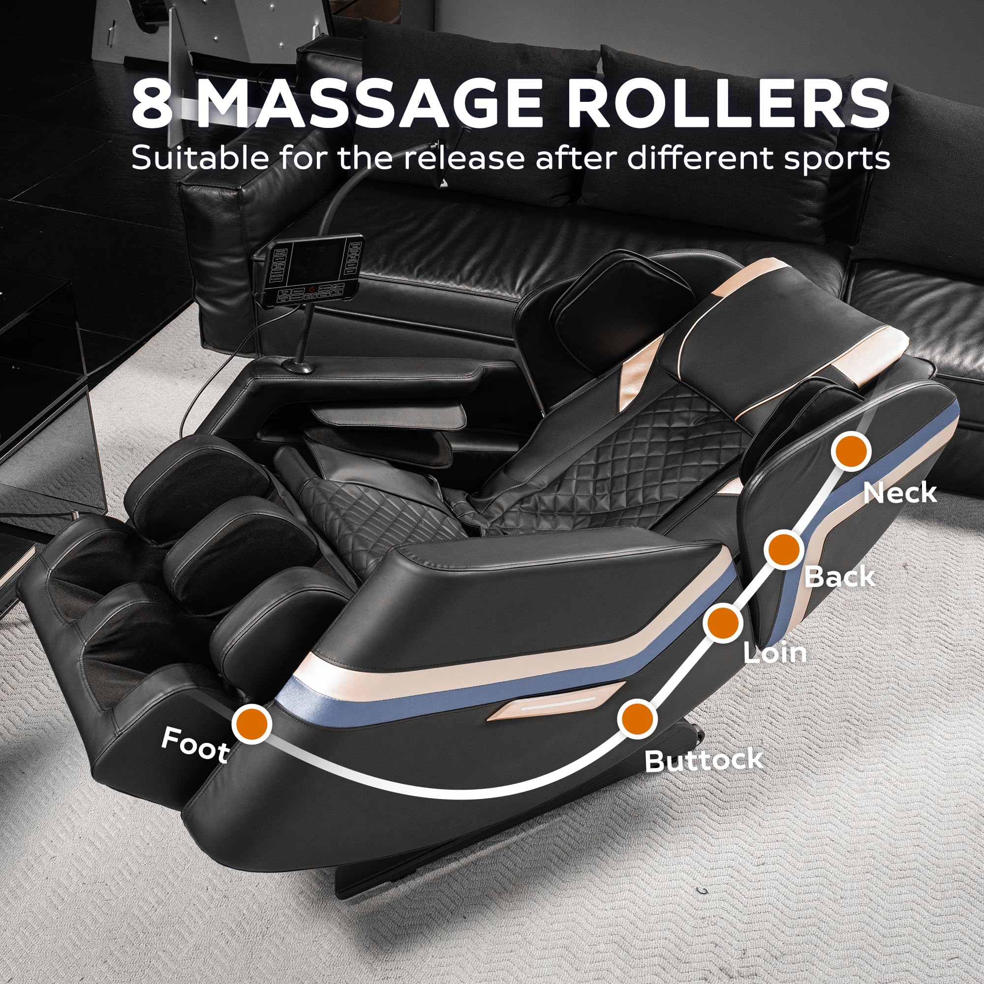 Massage Chair Full Body, Zero Gravity Recliner Massage Chair with Back Heat, 8 Fixed Rollers, Foot Massage, Airbags, Touch Screen for Home and Office
