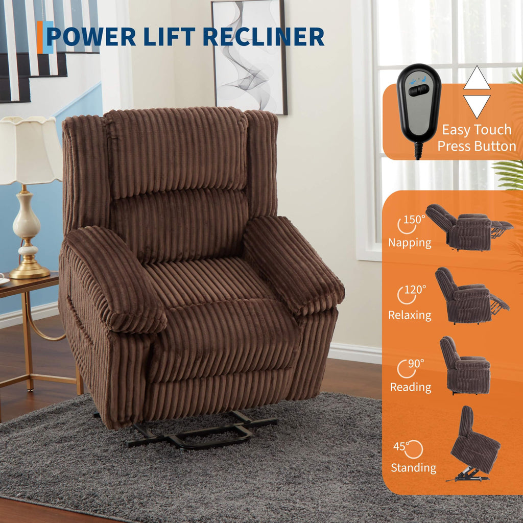 GarveeHome Power Lift Recliner Chair - Heat and Massage, PU Leather Electric Lift Recliner for Elderly & Mobility Impaired，Reclining Sofa with Side Pocket for Living Room