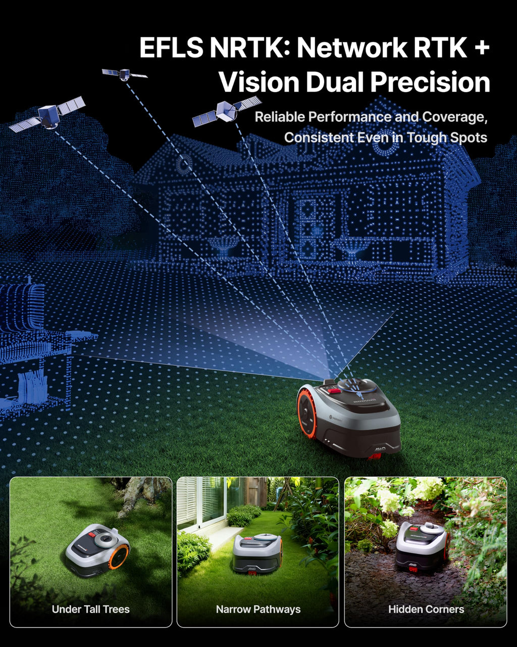 Segway Navimow i210 AWD Robot Lawn Mower Wire Free with Garage S, All-Wheel Drive for 45% Slopes, EFLS NRTK + Vision Auto Mapping, Covers 1/4 Acre (Garage Shipped Separately)