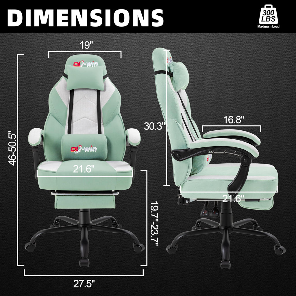 Shintenchi Big and Tall Gaming Chair Fabric Pocket Spring Cushion,High Back Recliner with Footrest and Headrest for Adults, Massage Lumbar Support for Home Office, Ergonomic Computer Desk Chair, Blue