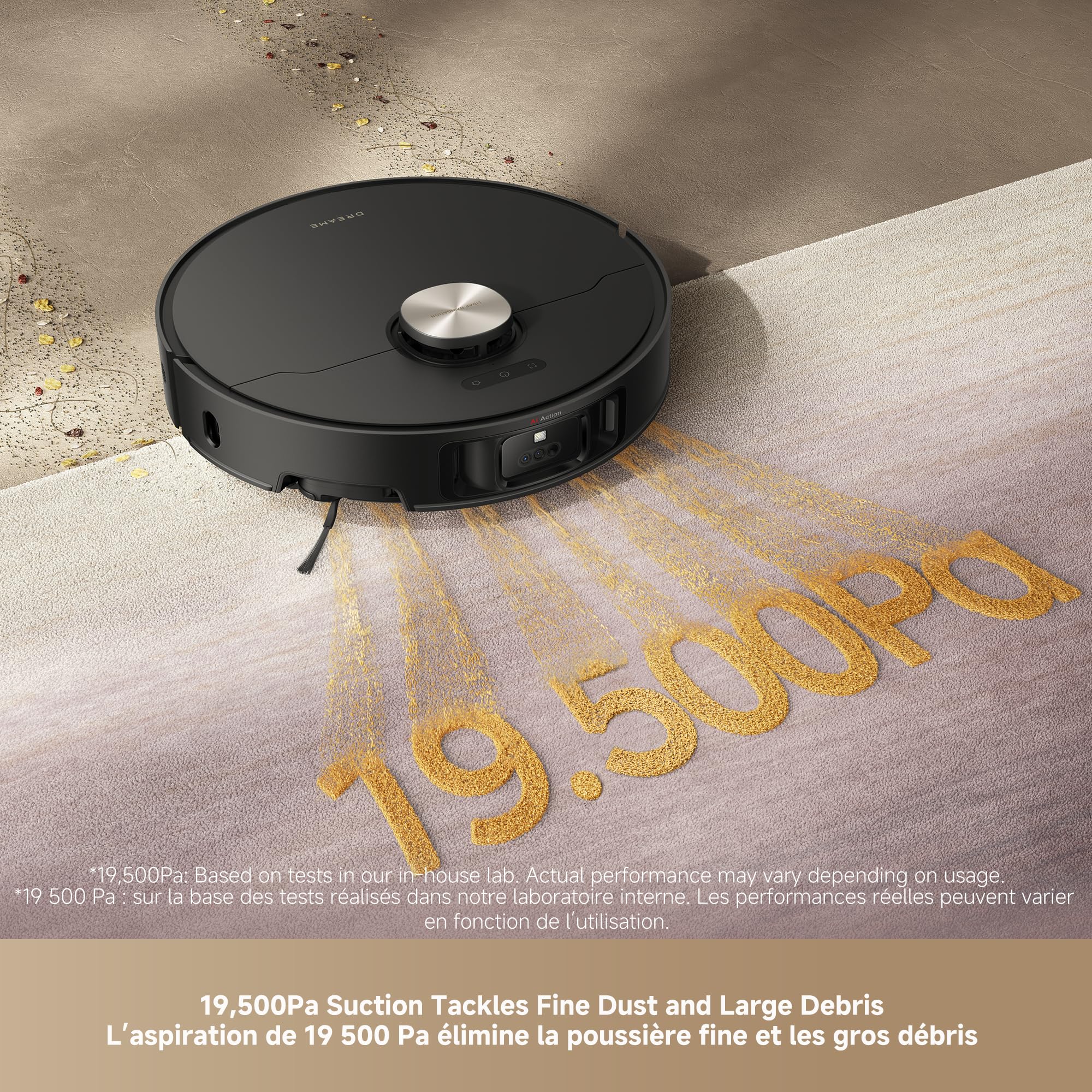 DREAME L60 Ultra Robot Vacuum and Mop, 35,000Pa Suction, Detangling Brush, AI-Enhanced 3D ToF Vision, 100℃ Mop Self-Cleaning, 280+ Object Types, Extendable Side Brush and Mop, White