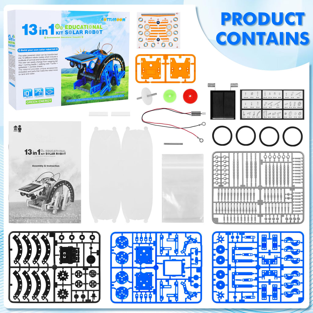 Bottleboom STEM 13-in-1 Education Solar Power Robots Toys for Boys Age 8-12, Educational Toy Science Kits for Kids Experiment Robotics Set Birthday Gifts for 8 9 10 11 12 Years Old