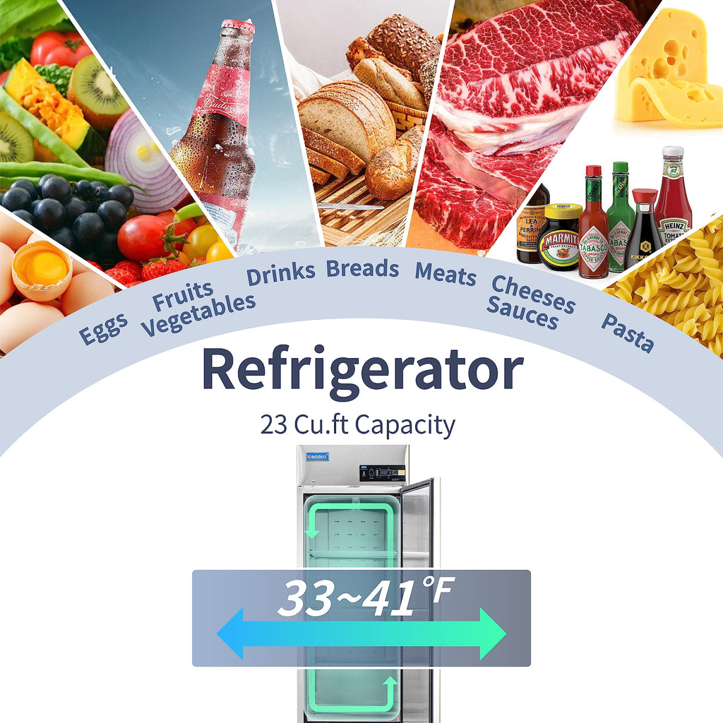 ICECASA 48" W Commercial Refrigerator Reach-in 36 Cu.ft 2 Solid Door Stainless Steel Commercial Refrigerator Fan Cooling for Restuarant, Bar, Shop, etc