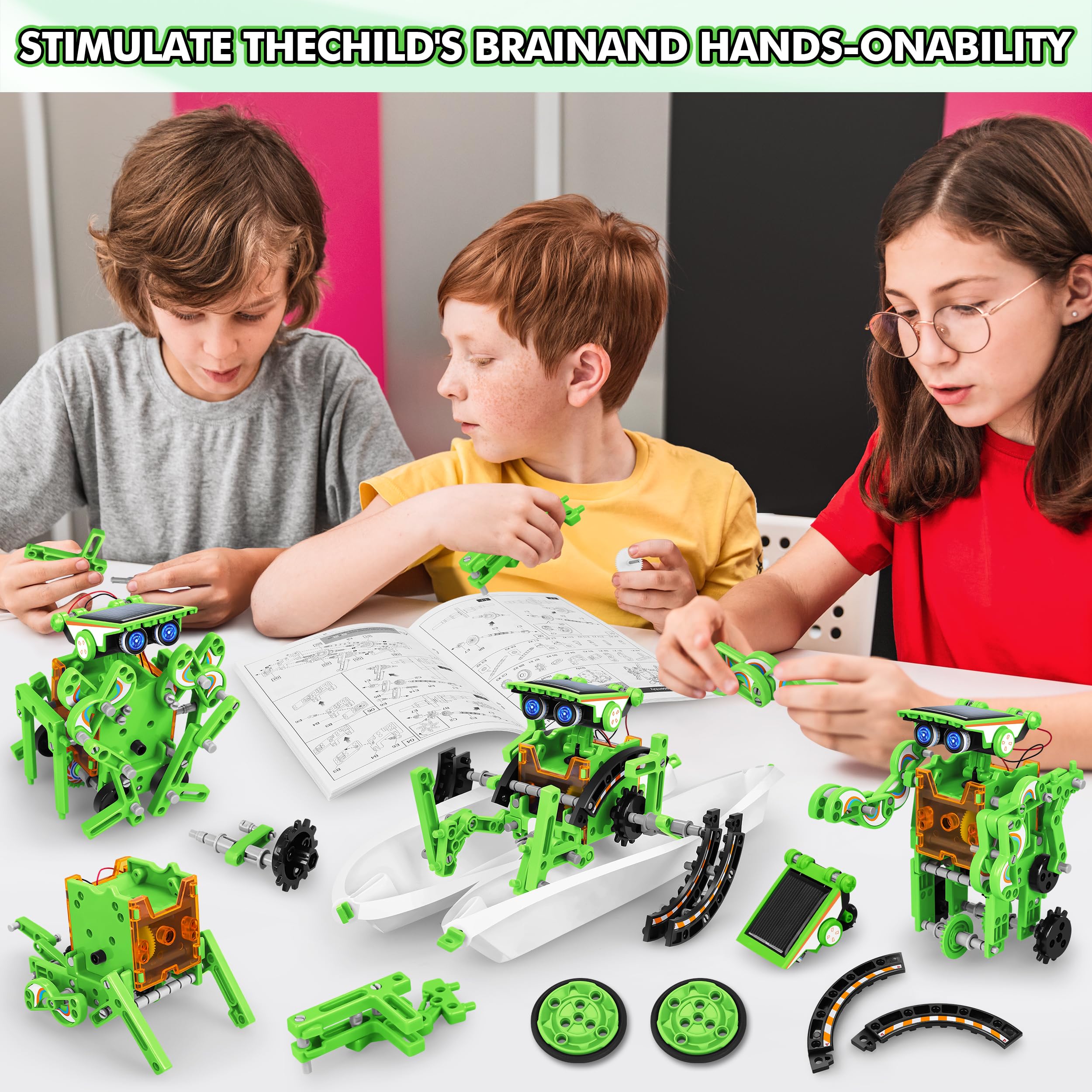 Bottleboom STEM 13-in-1 Education Solar Power Robots Toys for Boys Age 8-12, Educational Toy Science Kits for Kids Experiment Robotics Set Birthday Gifts for 8 9 10 11 12 Years Old