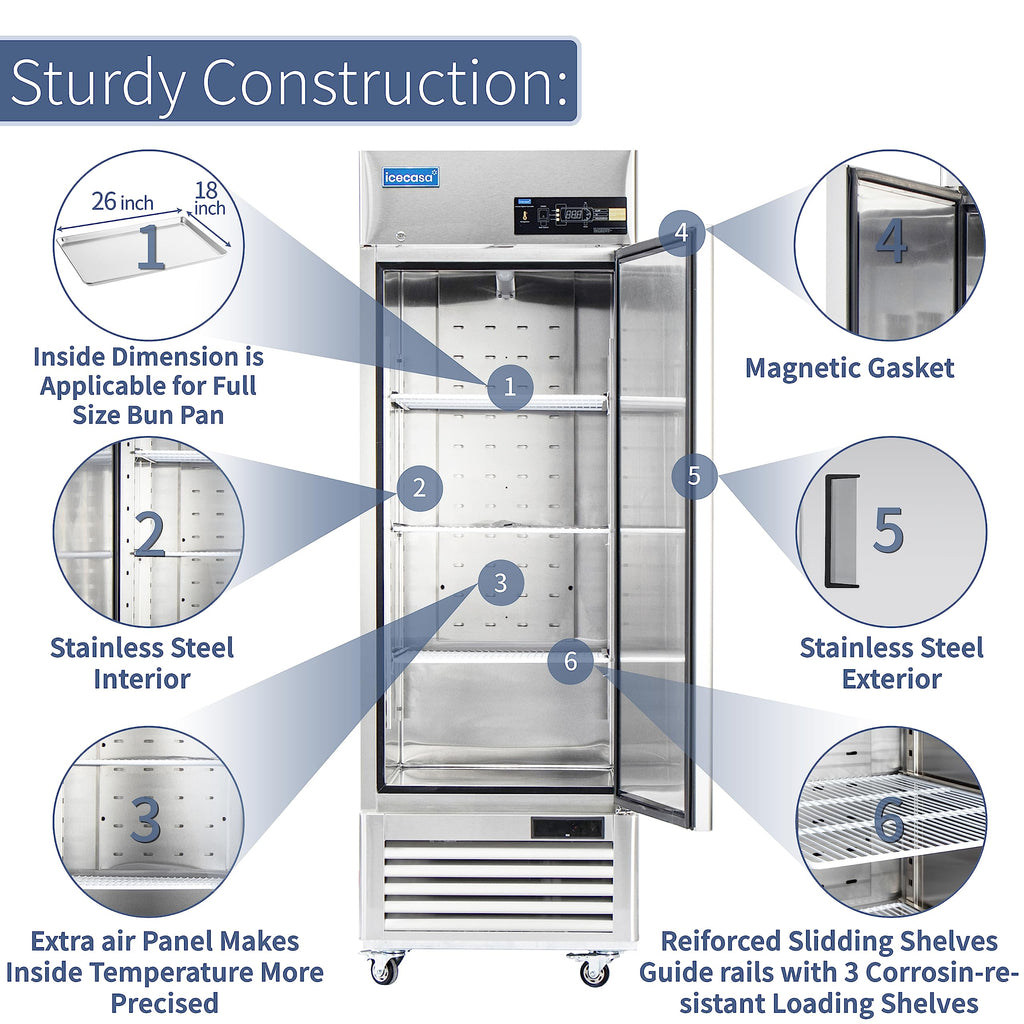 ICECASA 48" W Commercial Refrigerator Reach-in 36 Cu.ft 2 Solid Door Stainless Steel Commercial Refrigerator Fan Cooling for Restuarant, Bar, Shop, etc