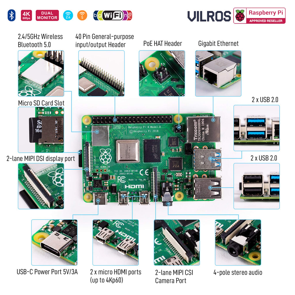 Vilros Raspberry Pi 4 4GB Basic Starter Kit with Fan-Cooled Heavy-Duty Aluminum Alloy Case