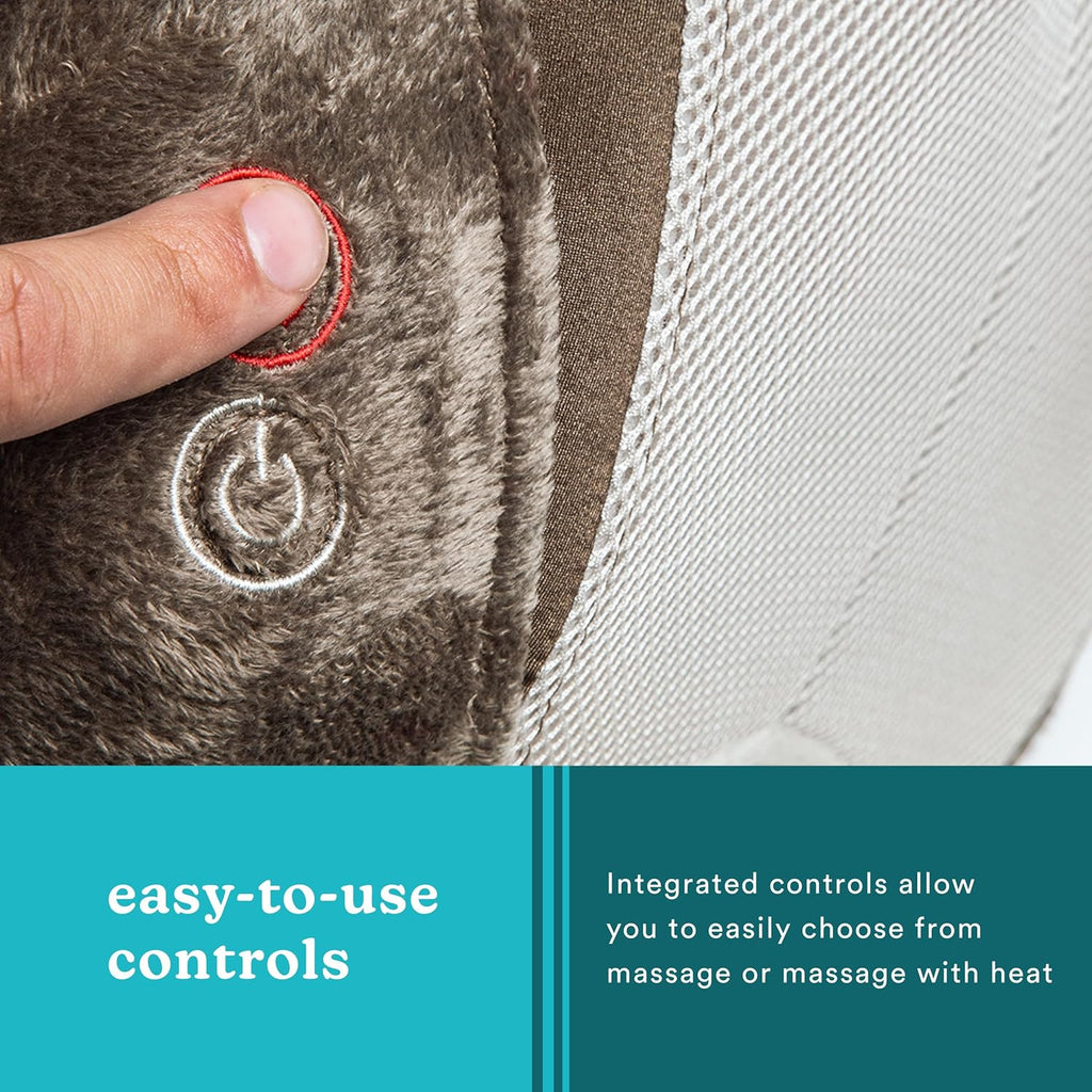 Homedics Shiatsu Back Massager with Heat, 3D Deep Tissue Massage Pillow for Neck & Shoulders, Electric Kneading Lumbar Massager Cushion for Upper & Lower Back Pain Relief, Portable Home Office Travel