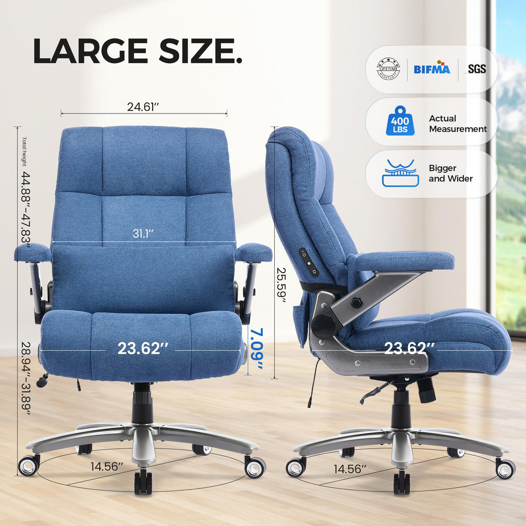 500lbs 3D Kneading Massage Office Chair with FootRest, Big and Tall Ergonomic Reclining Computer Gaming Chair, Padded Linkage Armrests, Heavy Duty Metal Base Executive Office Chair