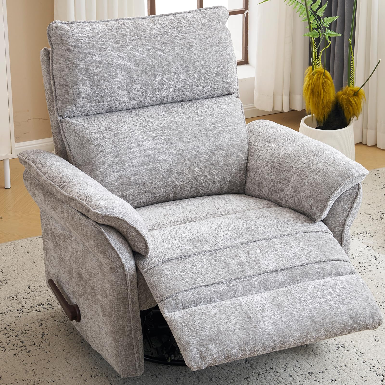 Oversized Rocking Chair Nursery with Massage and Heat, Glider Recliner Nursery Chair with Adjustable Headrest, Power Swivel Rocker Recliner Chair with USB Port, Dark Grey