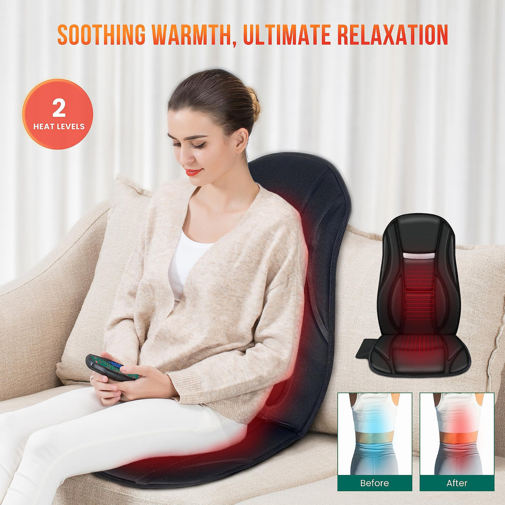 Snailax Back Massager with Heat, Massage Seat Cushion with 10 Motors, Massage Chair Pad for Home Office Use, 5 Modes & 3 Intensity Levels, 2 Heat Settings with 30-60-90 Mins Timer, Gifts for Him Her