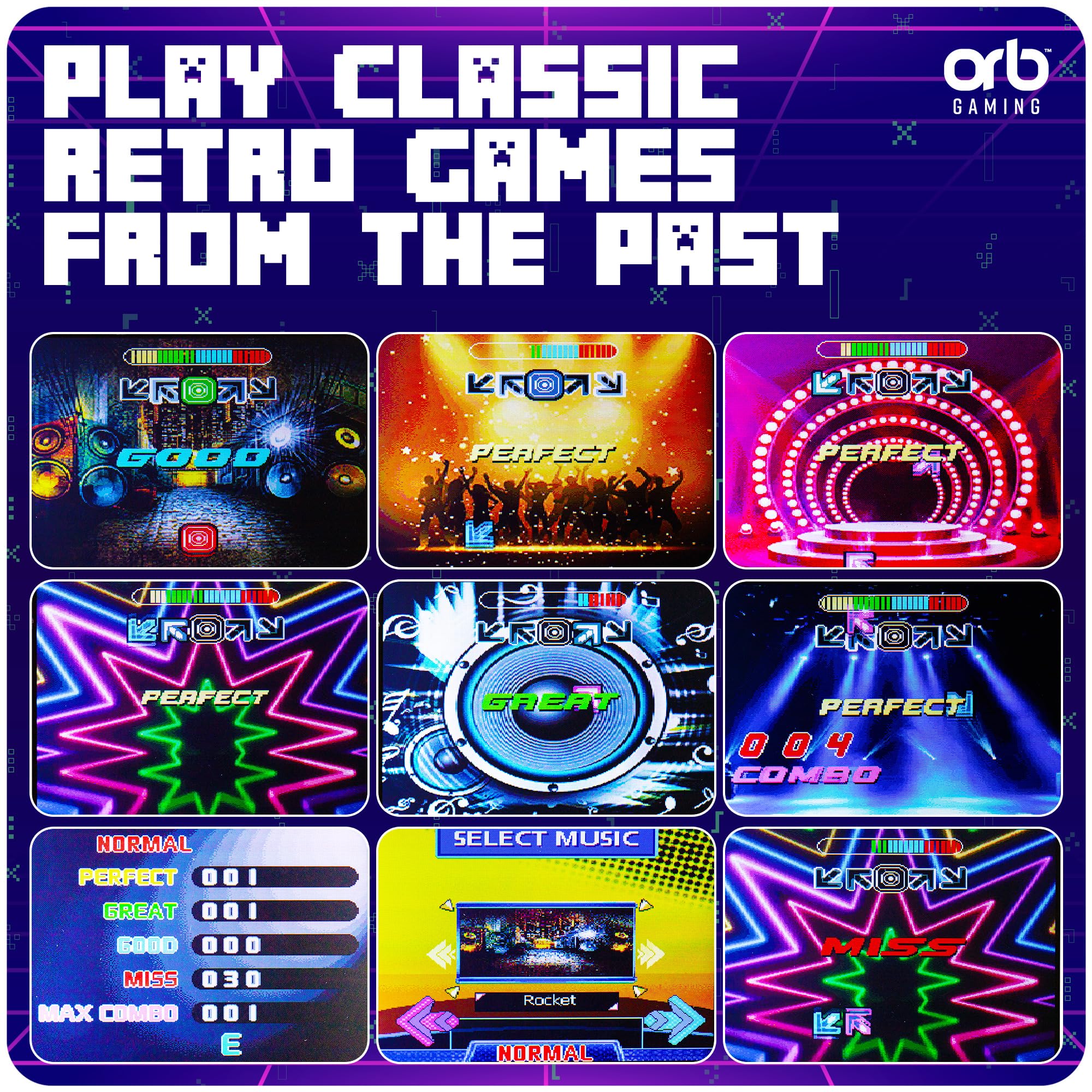 Mini Arcade Machine, 240 Built-in 8-Bit Games, 2.5” Full Colour Screen, 8-Way Joystick, Handheld Retro Games Console – Orb Gaming by ThumbsUp!