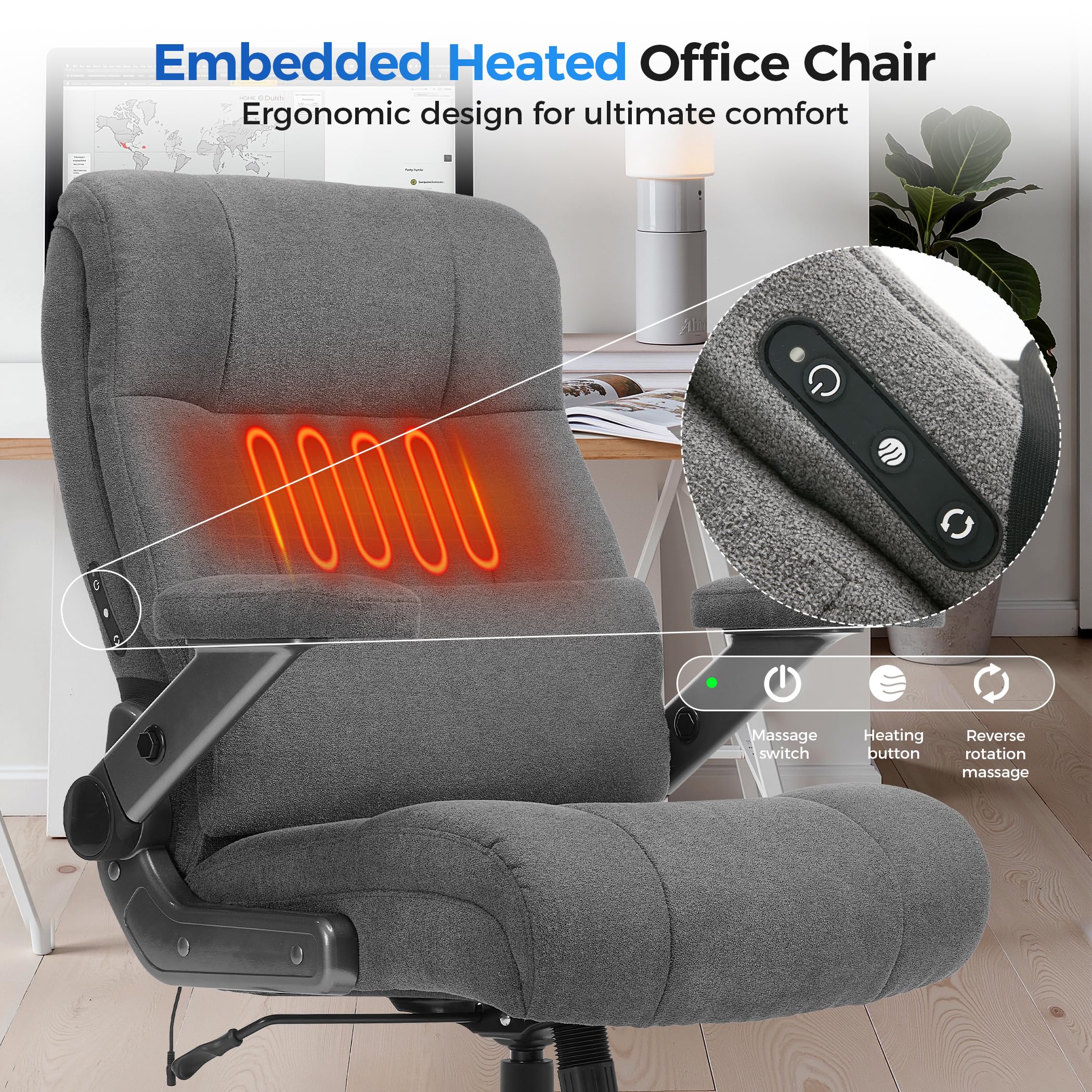 500lbs 3D Kneading Massage Office Chair with FootRest, Big and Tall Ergonomic Reclining Computer Gaming Chair, Padded Linkage Armrests, Heavy Duty Metal Base Executive Office Chair