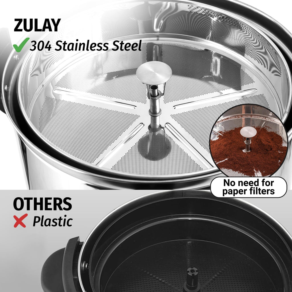 Zulay Kitchen 50 Cups Commercial Grade Coffee Maker Hot Water Urn - Percolator With Double-Wall Stainless Steel, Quick Brew, Stays Hot for Tea & Beverage at Events & Catering - Silver