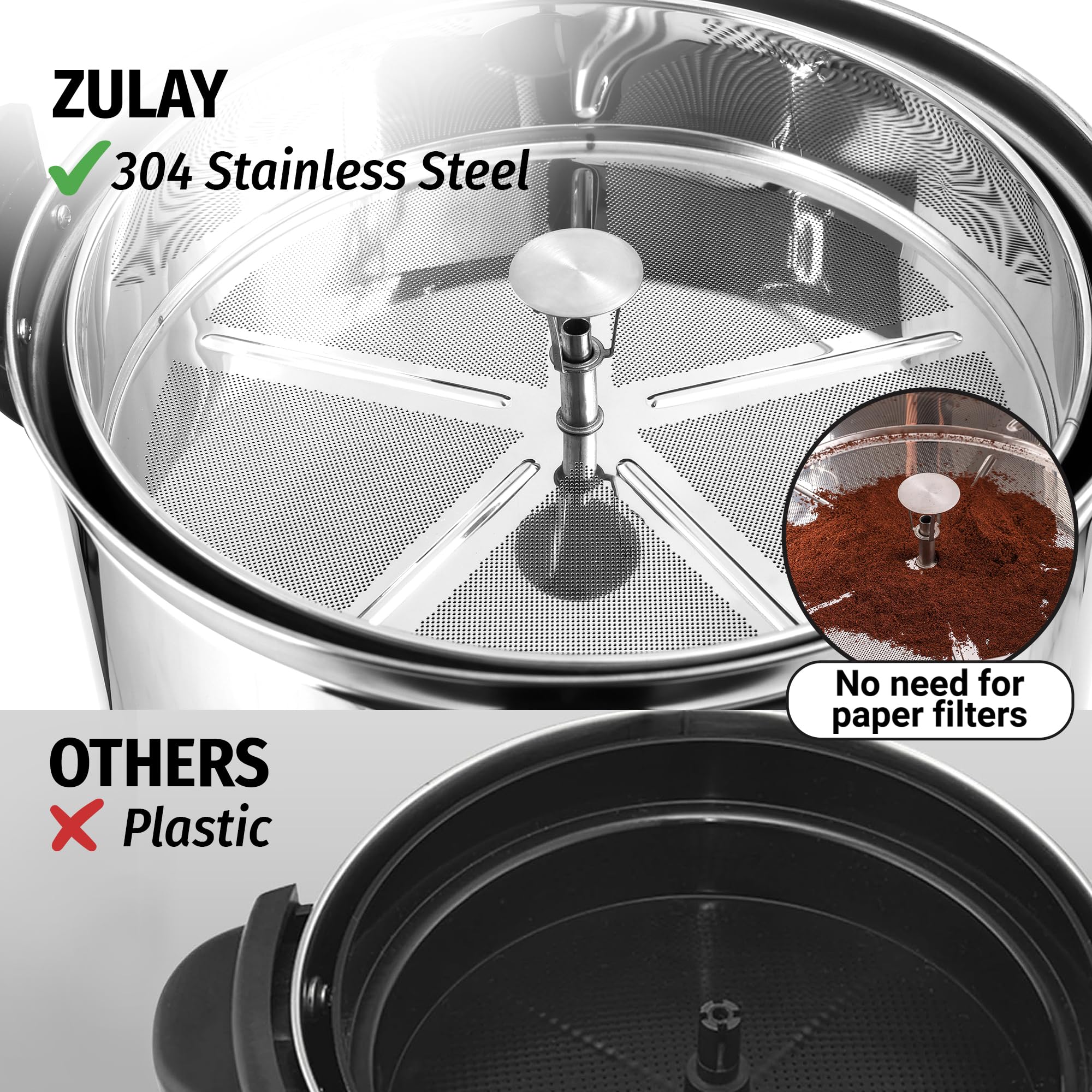 Zulay Kitchen 50 Cups Commercial Grade Coffee Maker Hot Water Urn - Percolator With Double-Wall Stainless Steel, Quick Brew, Stays Hot for Tea & Beverage at Events & Catering - Silver