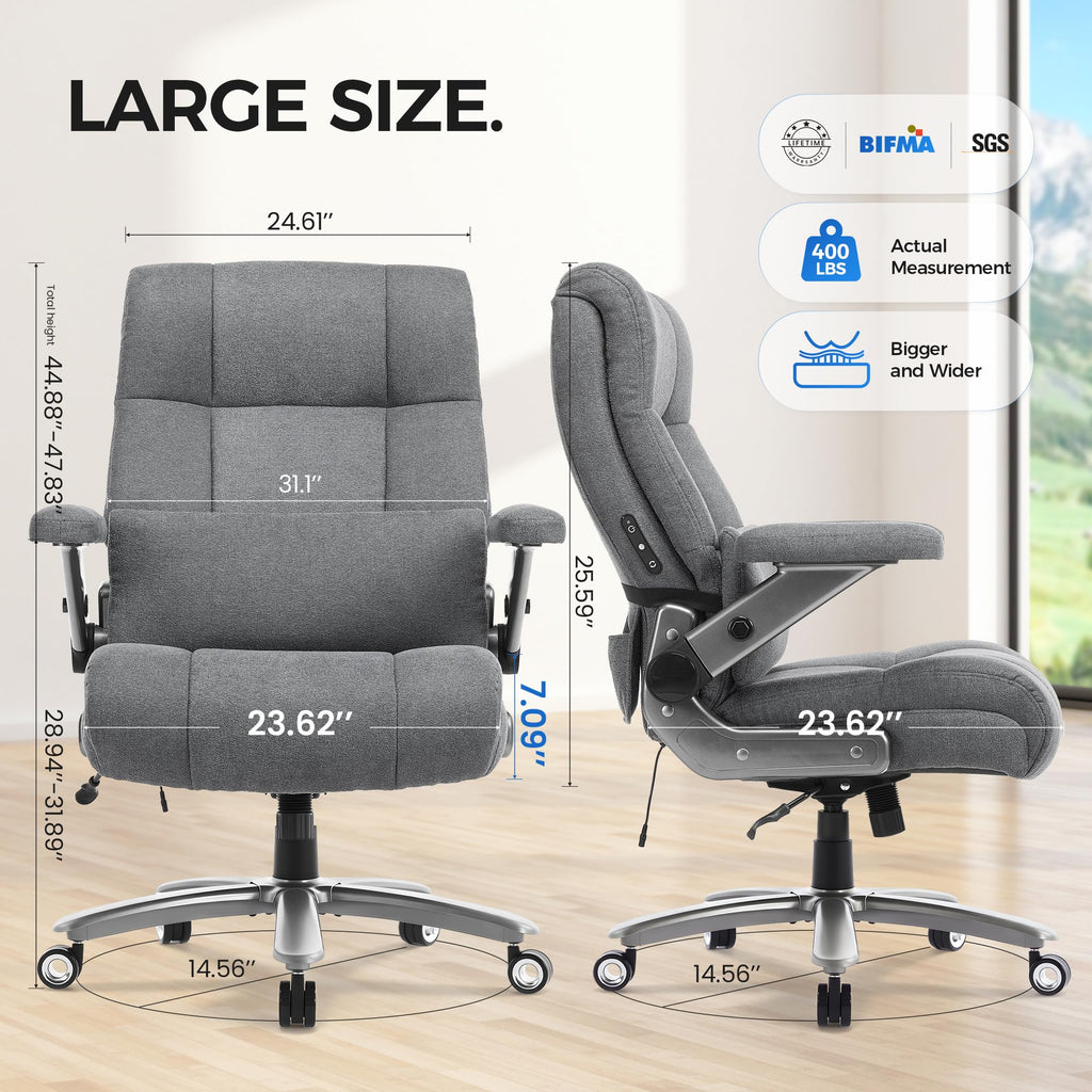 500lbs 3D Kneading Massage Office Chair with FootRest, Big and Tall Ergonomic Reclining Computer Gaming Chair, Padded Linkage Armrests, Heavy Duty Metal Base Executive Office Chair