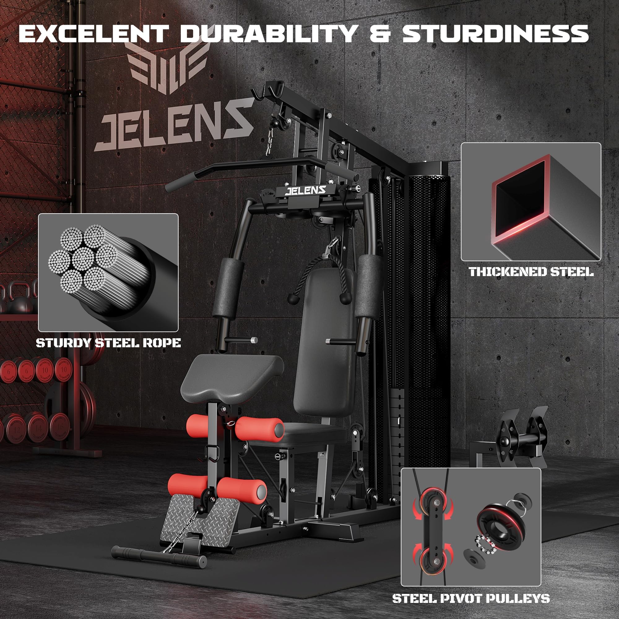 JELENS Home Gym, Multifunctional H11 Home Gym Equipment, Workout Station with 150LBS Weight Stack, Exercise Equipment with Pulley System for Full Body Training