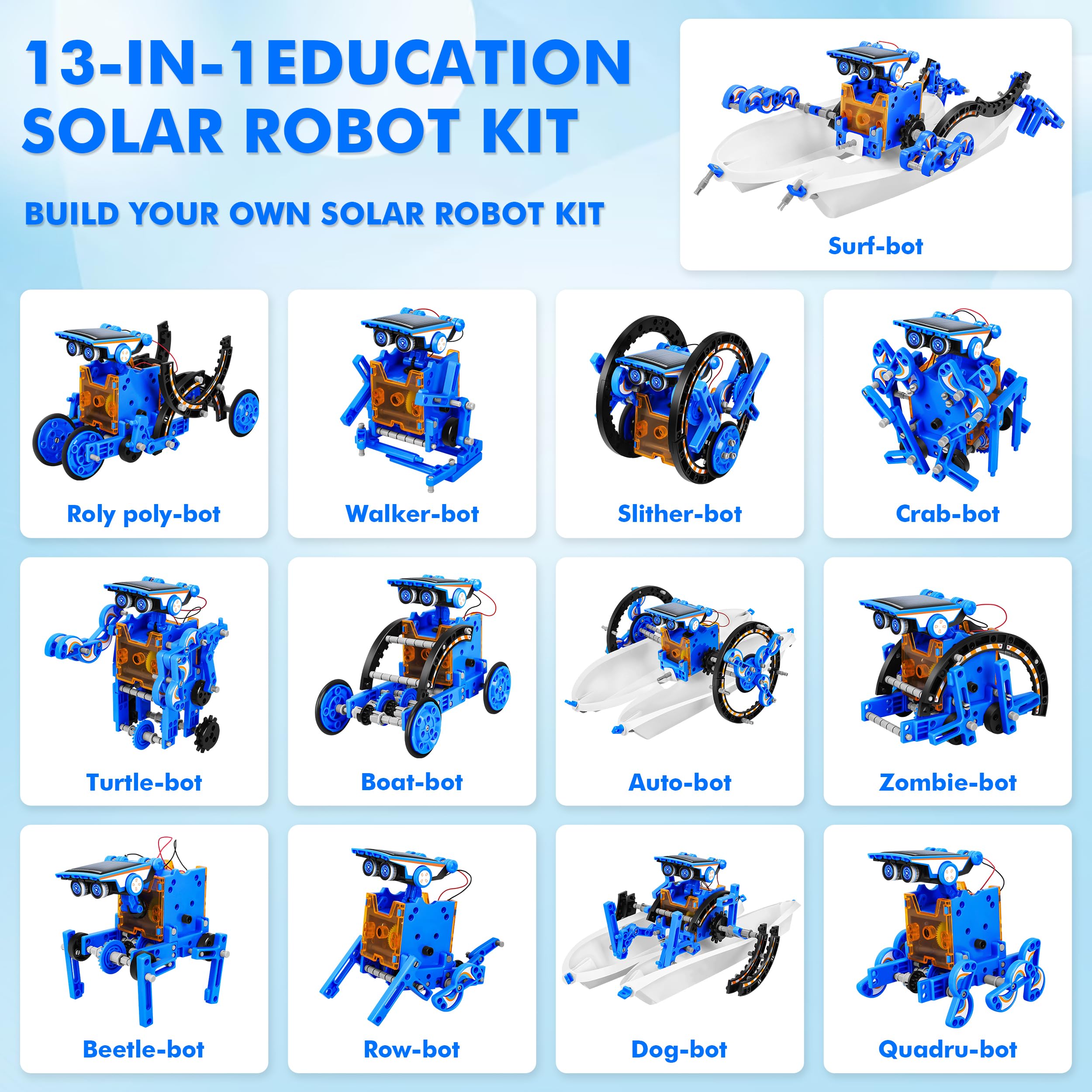 Bottleboom STEM 13-in-1 Education Solar Power Robots Toys for Boys Age 8-12, Educational Toy Science Kits for Kids Experiment Robotics Set Birthday Gifts for 8 9 10 11 12 Years Old