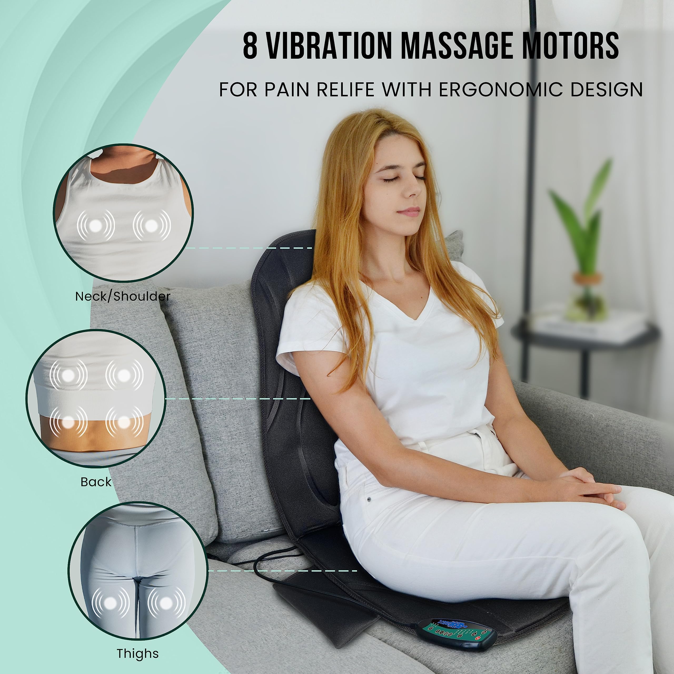 Snailax Back Massager with Heat, Massage Seat Cushion with 10 Motors, Massage Chair Pad for Home Office Use, 5 Modes & 3 Intensity Levels, 2 Heat Settings with 30-60-90 Mins Timer, Gifts for Him Her