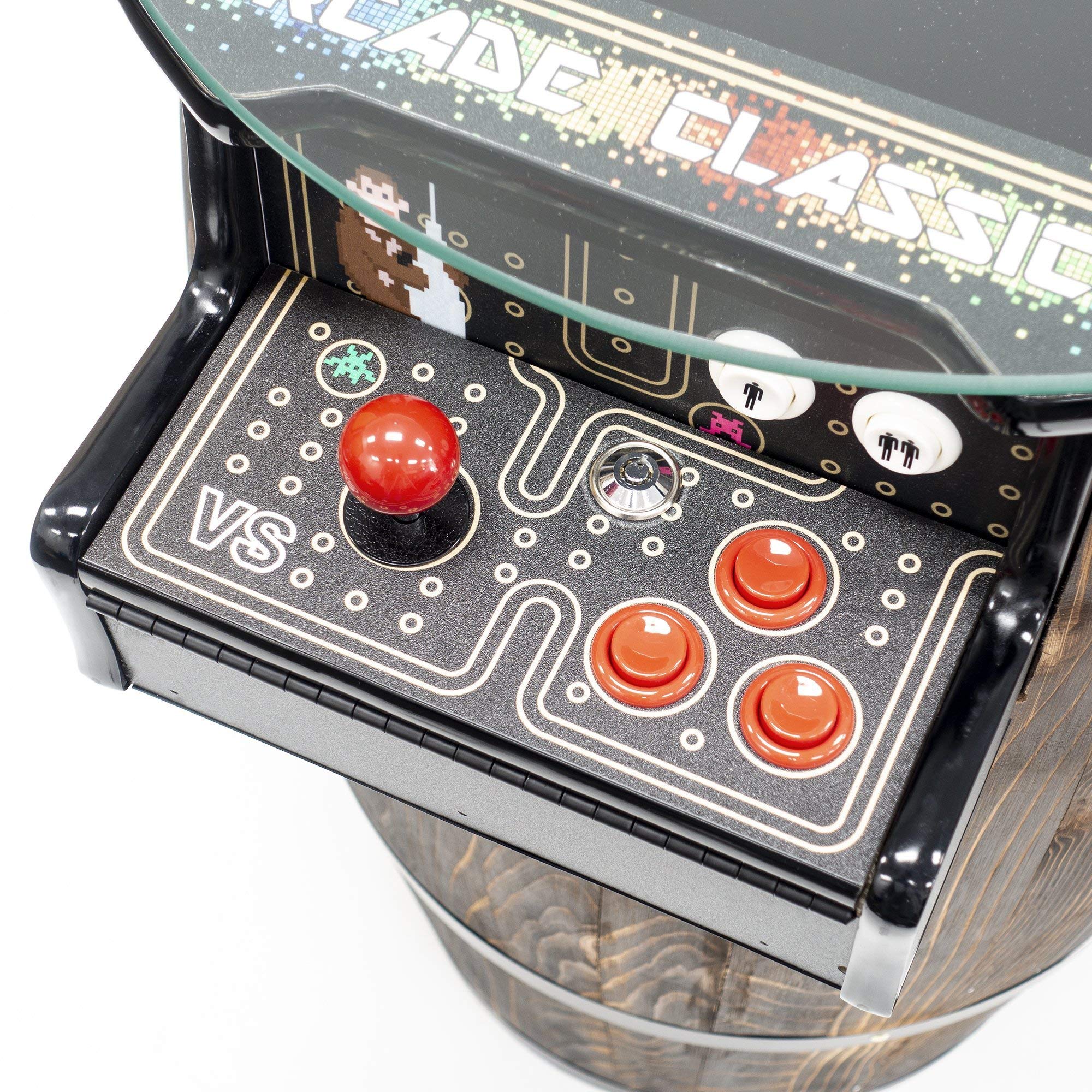 Creative Arcades Full-Size Commercial Grade Wine Barrel Style Pub Arcade Machine | Standard/Medium/Large | Classic Games | 2 Sanwa Joysticks | 2 Stools (Large, 60 Game, 19" Screen, Woodgrain)