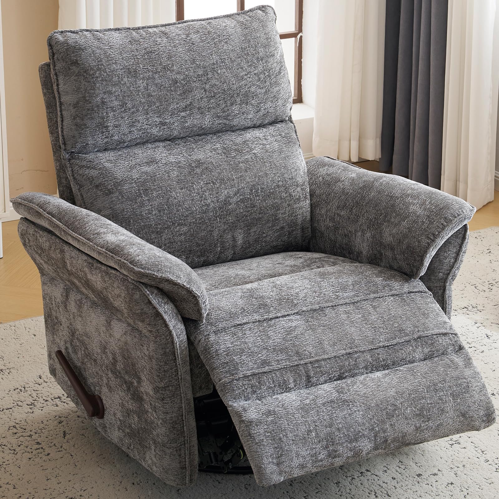 Oversized Rocking Chair Nursery with Massage and Heat, Glider Recliner Nursery Chair with Adjustable Headrest, Power Swivel Rocker Recliner Chair with USB Port, Dark Grey