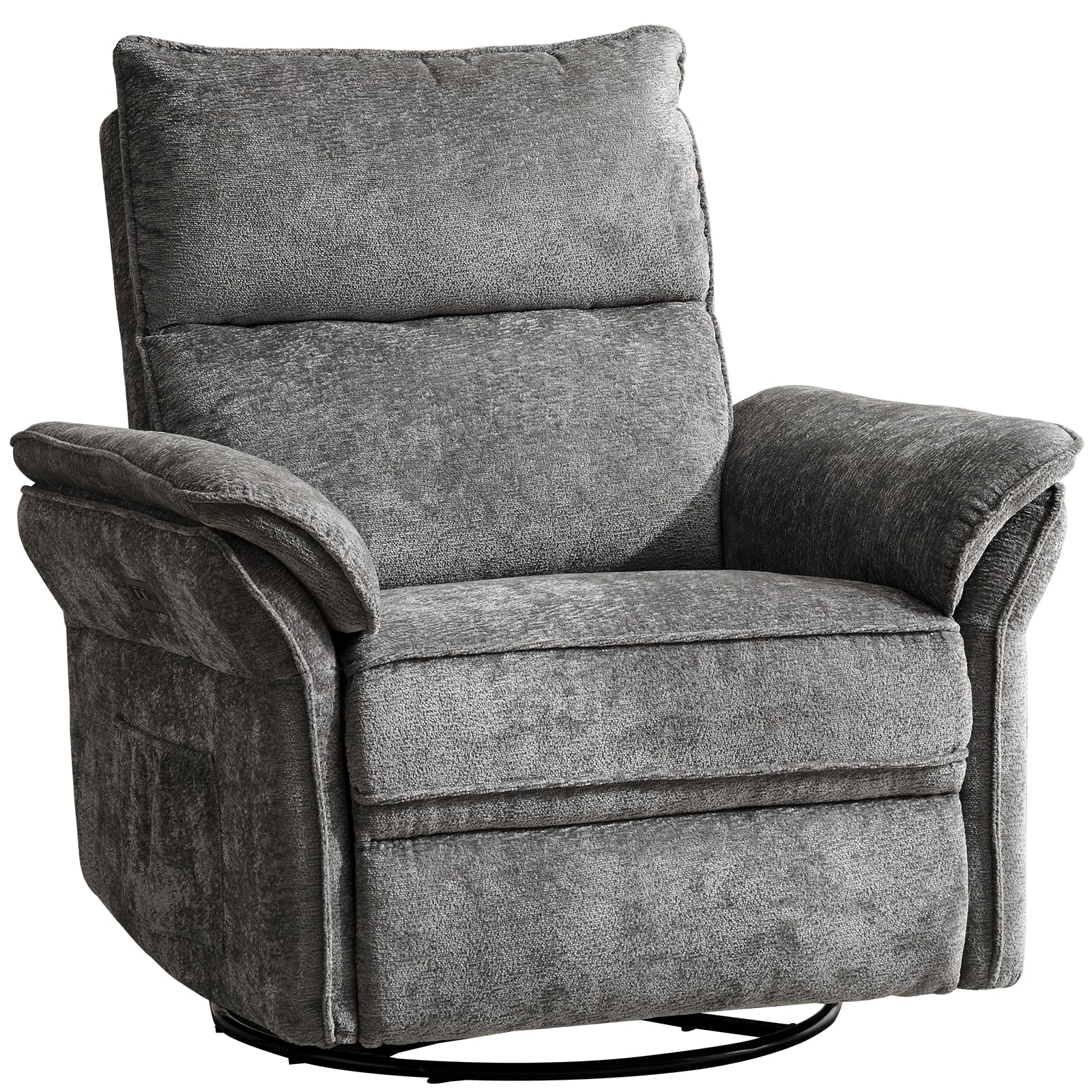 Oversized Rocking Chair Nursery with Massage and Heat, Glider Recliner Nursery Chair with Adjustable Headrest, Power Swivel Rocker Recliner Chair with USB Port, Dark Grey