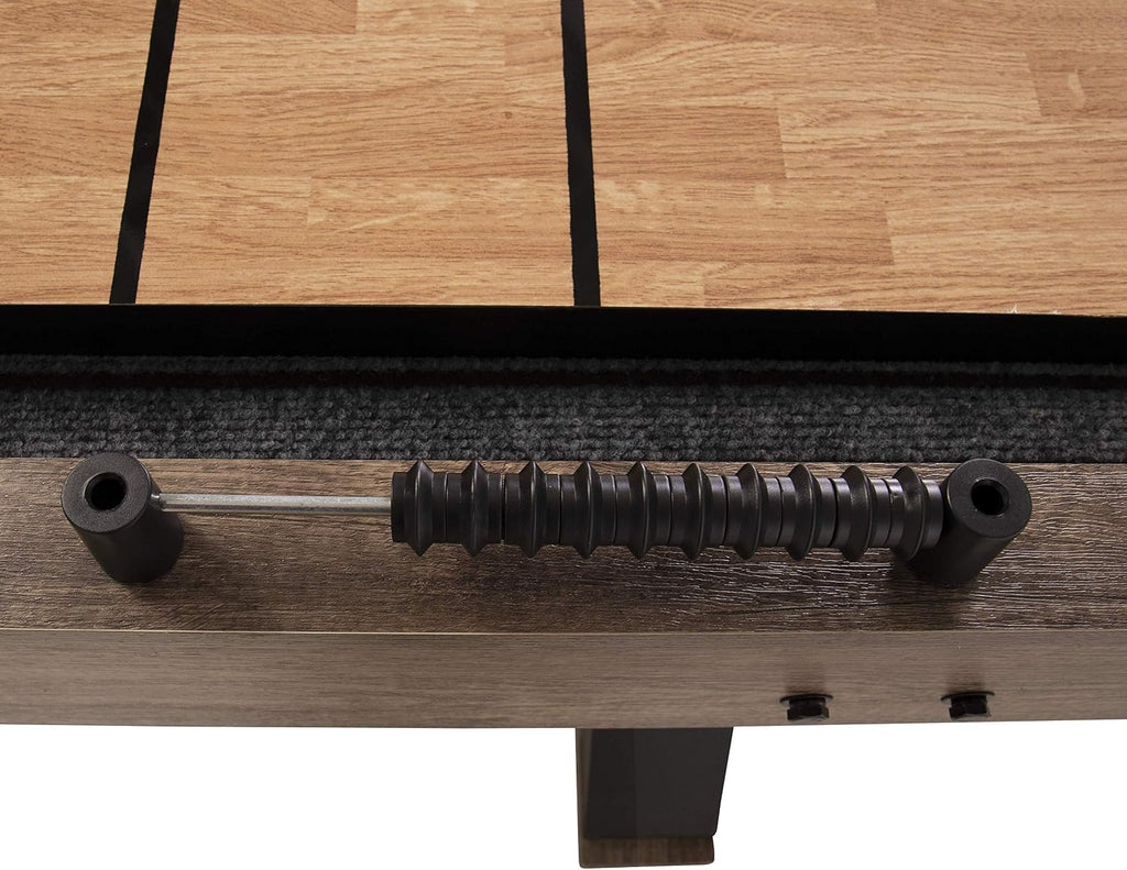American Legend Kirkwood 9’ Shuffleboard Table with LED Rails, Bowling Game Set, Rustic Wood Finish & Accessories Included