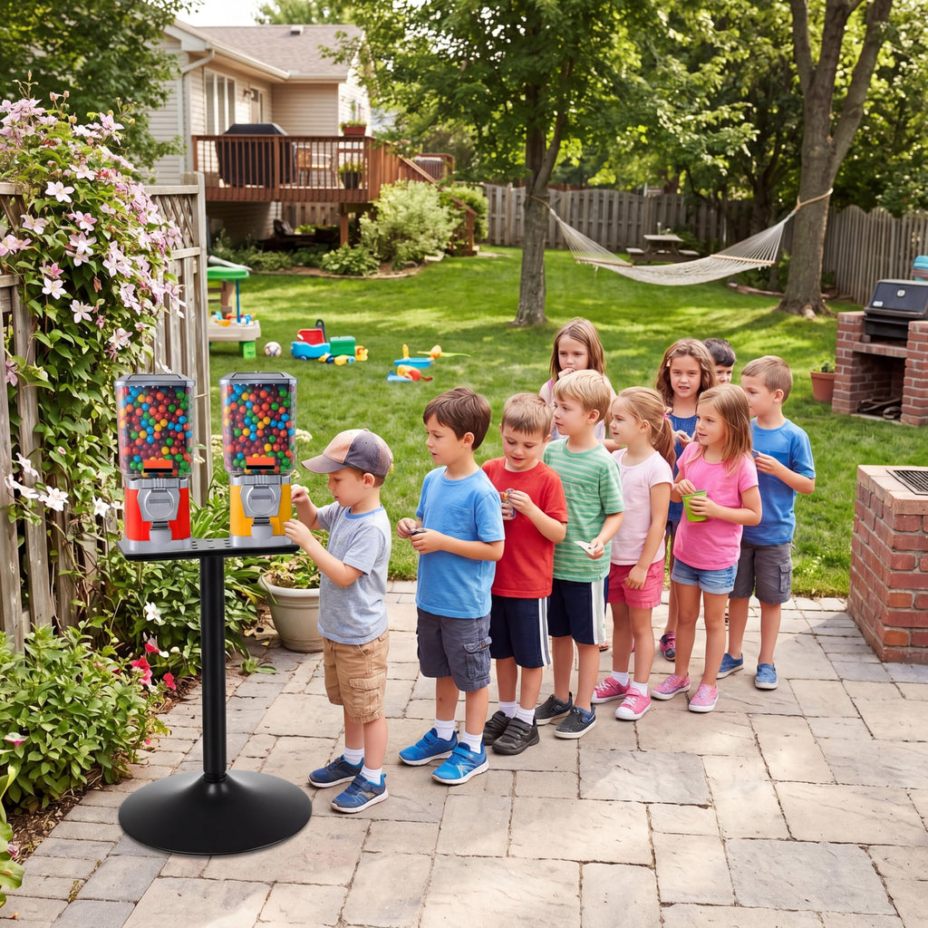 Maxdot Double Metal Stand for Gumball Machine Candy Popcorn Vending Specially Made for 2 Small Candy Machines Cast Iron 28” Tall with 18” Round Base Replacement Part, Black Only The Stand