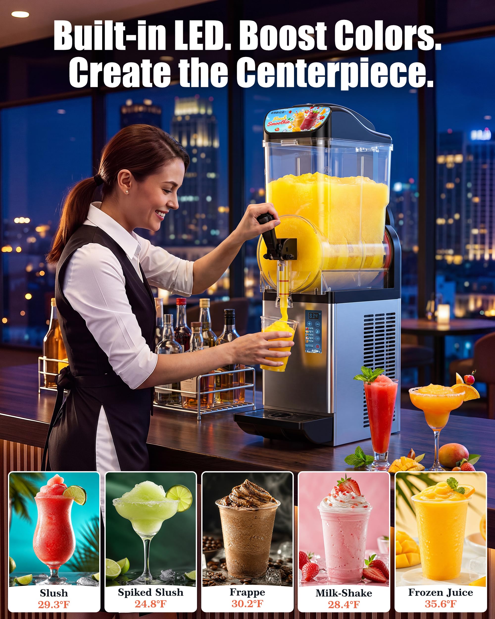 Commercial Slushy Machine 8Gal/30L, Margarita Slushie Smoothie Frozen Drink Maker,5-in-1,Wine Daiquiri Frapper Dispenser for Restaurants, Bars,Cafe and Home Party
