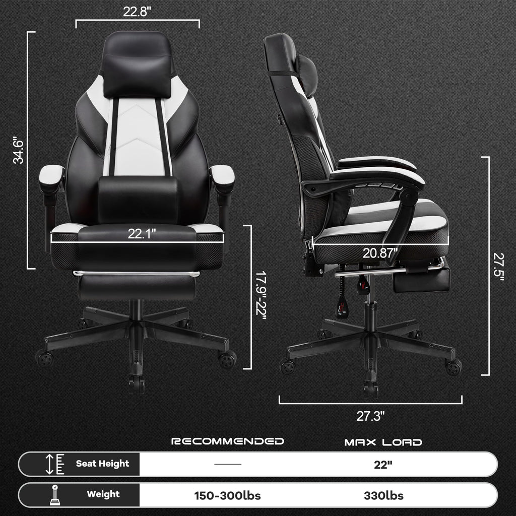 Gaming Chair for Adult, Computer Chair with Footrest Video Game Chair Big and Tall Gaming Chair with Massage Lumbar Support, Adjustable Height and 360° Swivel Seat(Grey)