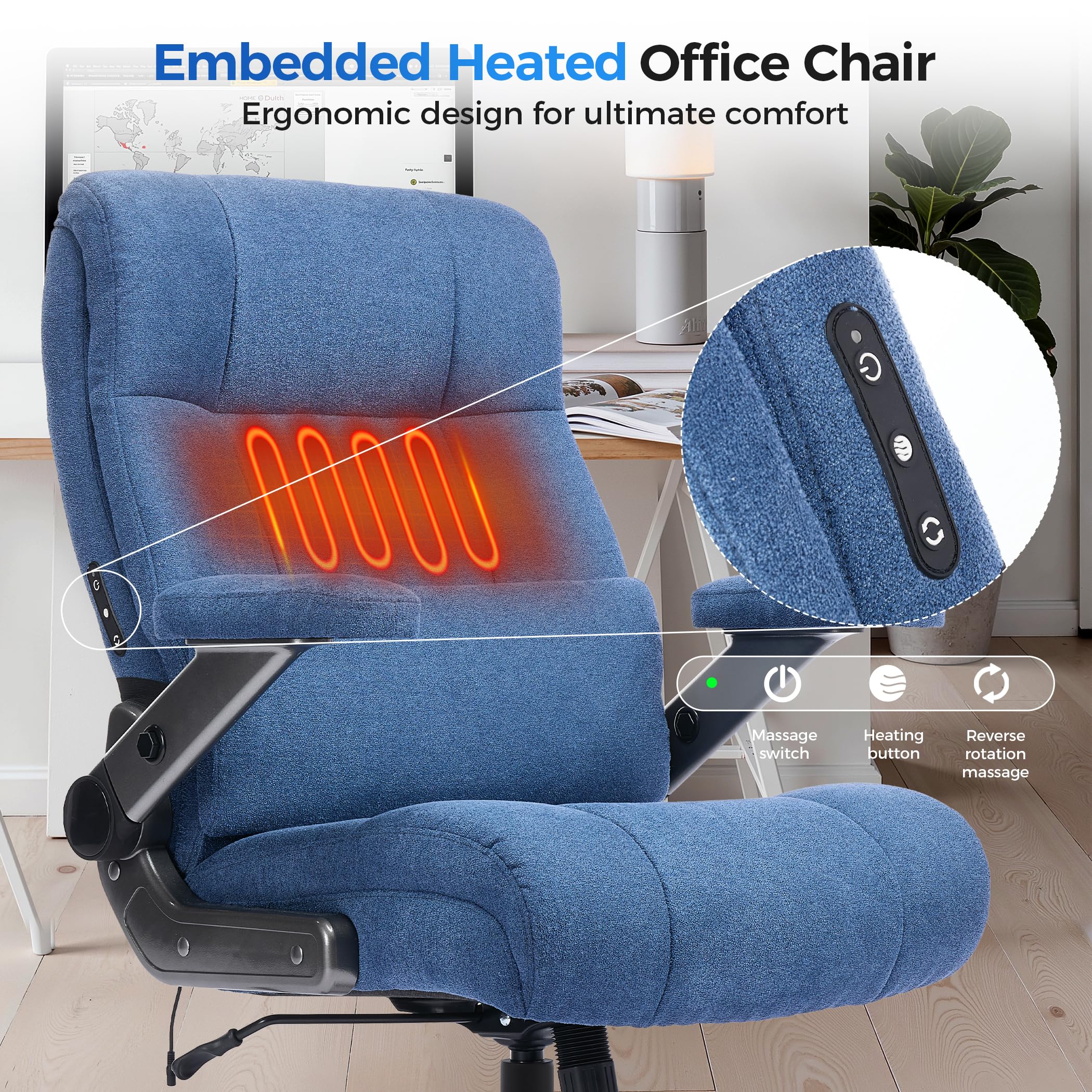 500lbs 3D Kneading Massage Office Chair with FootRest, Big and Tall Ergonomic Reclining Computer Gaming Chair, Padded Linkage Armrests, Heavy Duty Metal Base Executive Office Chair