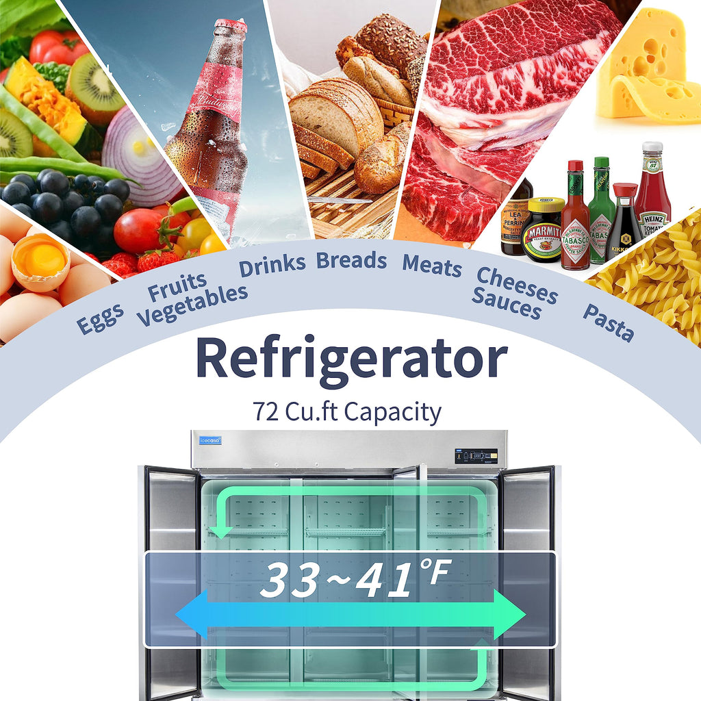ICECASA 48" W Commercial Refrigerator Reach-in 36 Cu.ft 2 Solid Door Stainless Steel Commercial Refrigerator Fan Cooling for Restuarant, Bar, Shop, etc