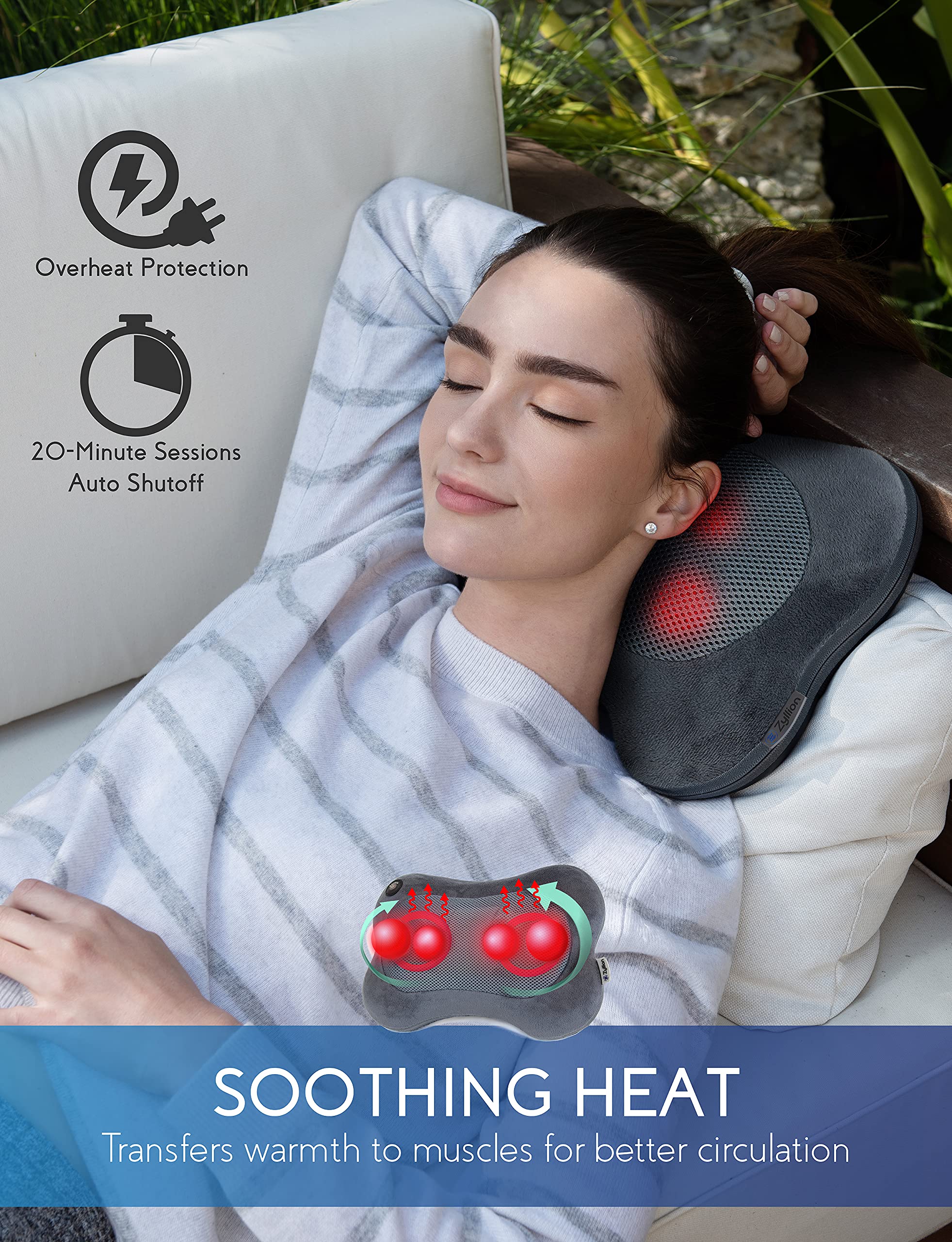 Zyllion Shiatsu Back and Neck Massager with Heat - 3D Electric Kneading Deep Tissue Massage Pillow for Muscle Pain Relief, Black, ZMA-13