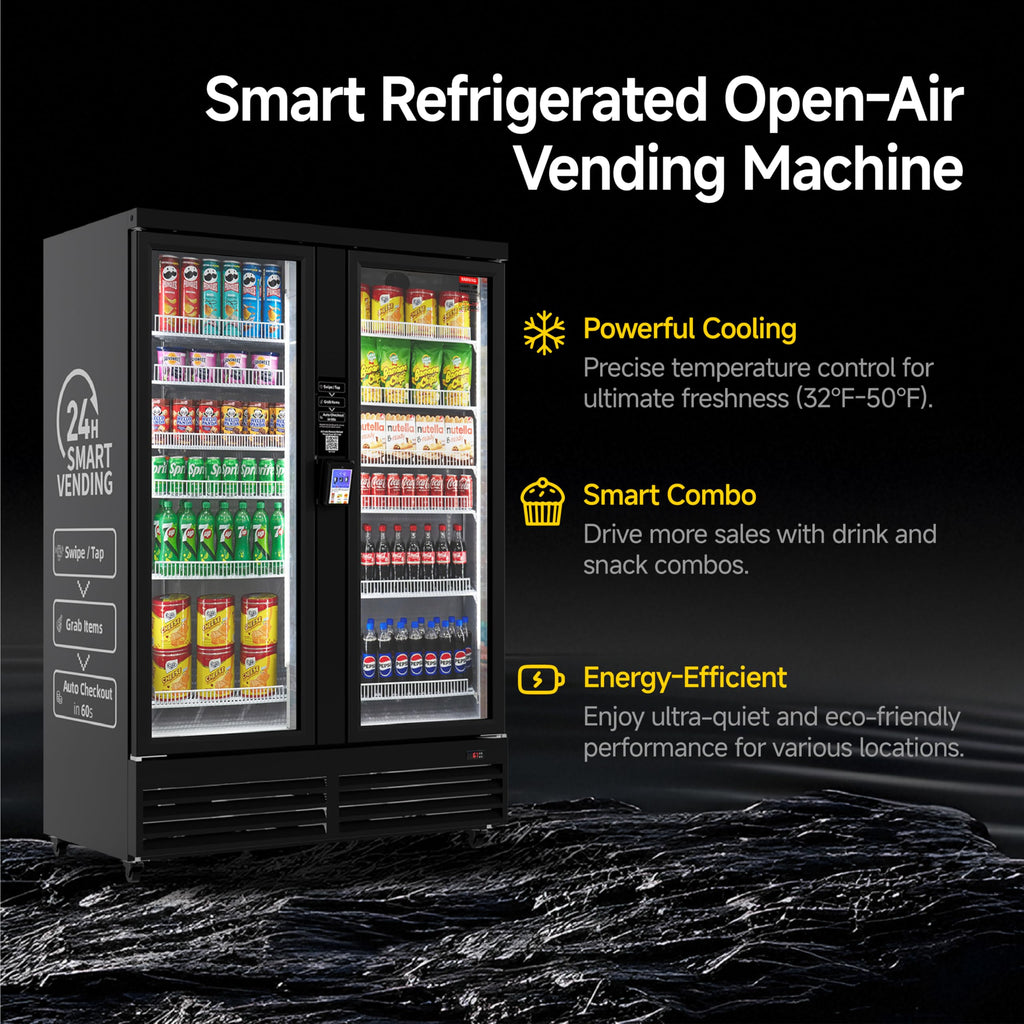 HAHA Smart AI Vending Machine for Business Contactless Grab & Go, Multi-Item Combo Vending with APP Management & Cashless Payment (Black, AI Plus)