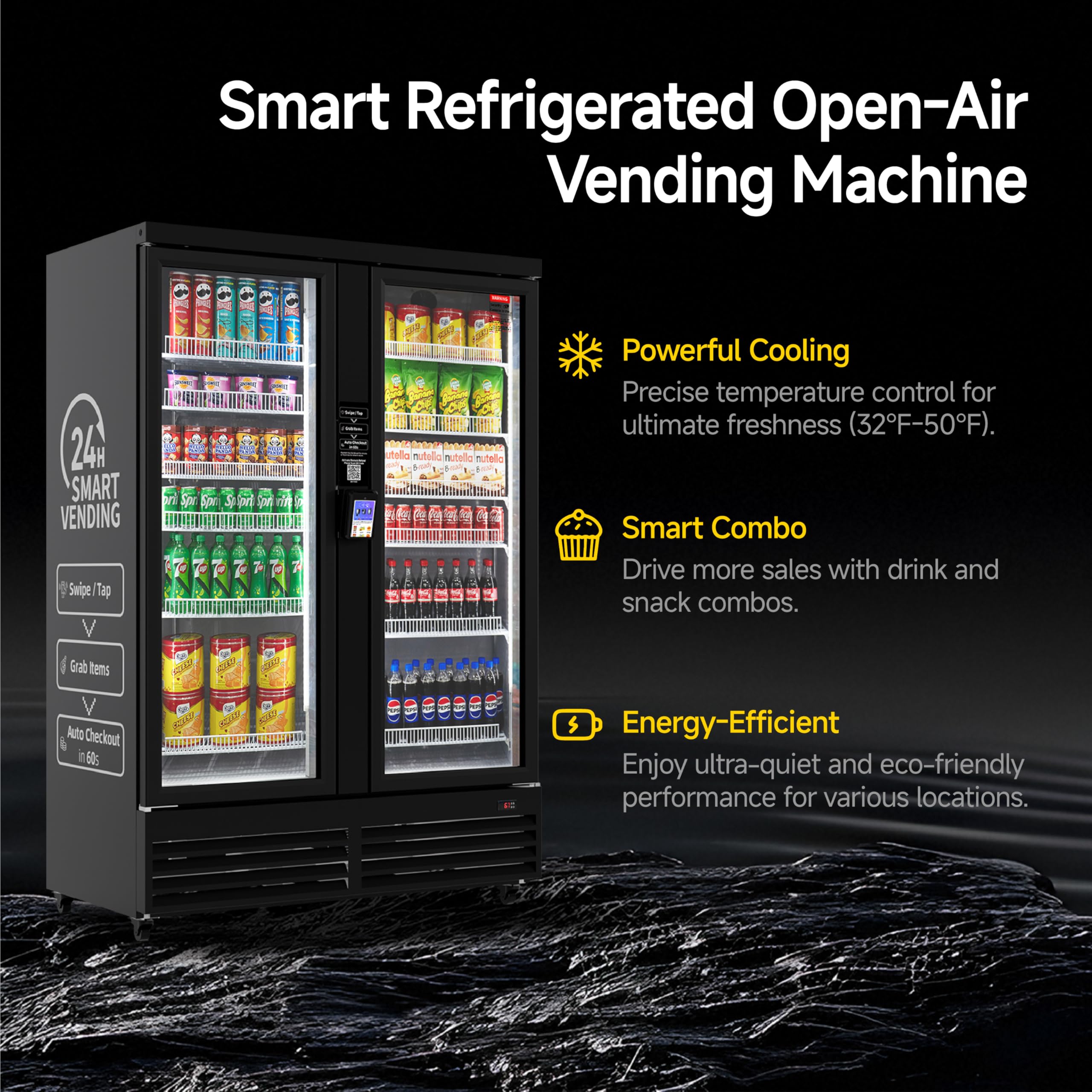 HAHA Smart AI Vending Machine for Business Contactless Grab & Go, Multi-Item Combo Vending with APP Management & Cashless Payment (Black, AI Plus)