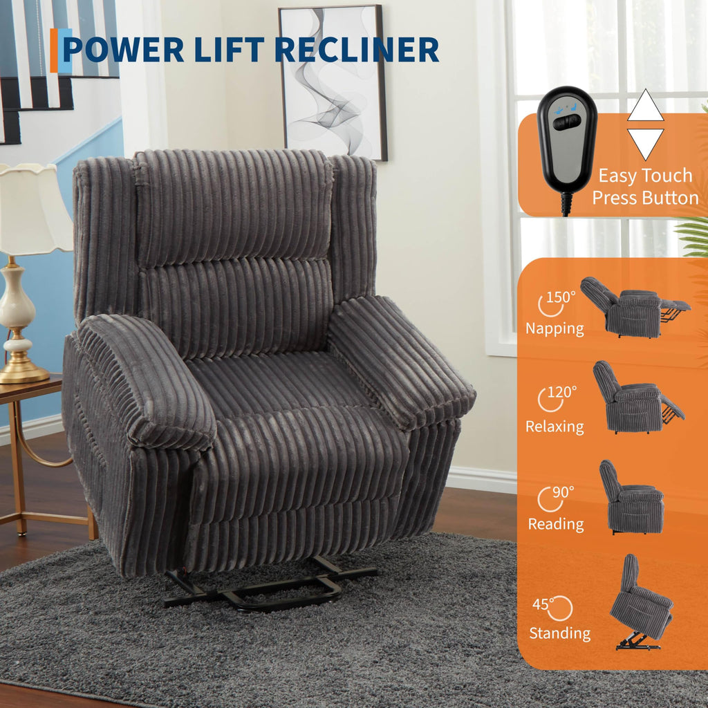GarveeHome Power Lift Recliner Chair - Heat and Massage, PU Leather Electric Lift Recliner for Elderly & Mobility Impaired，Reclining Sofa with Side Pocket for Living Room