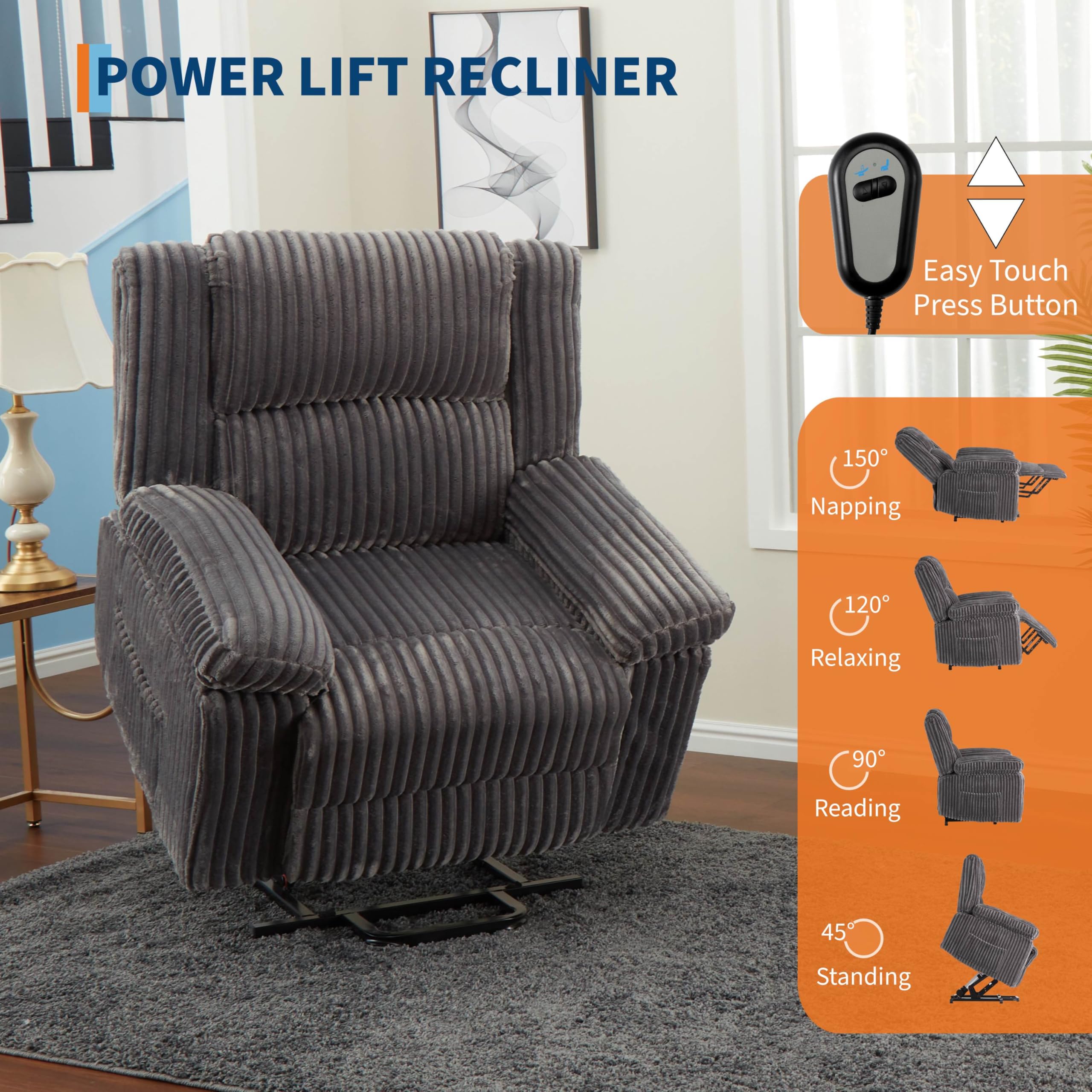 GarveeHome Power Lift Recliner Chair - Heat and Massage, PU Leather Electric Lift Recliner for Elderly & Mobility Impaired，Reclining Sofa with Side Pocket for Living Room