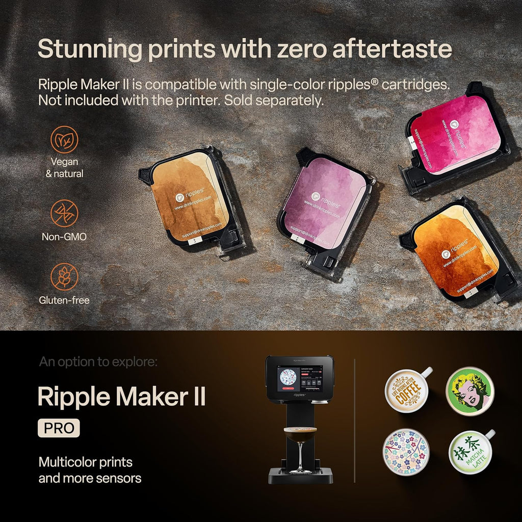 Ripples - The Original Maker PRO - Beverage-Top Printer for Foam Drinks & Desserts | Dual Pod Holders for Multi-Color Prints | Selfie & Personalized Designs | Social Media Boost | Machine Only